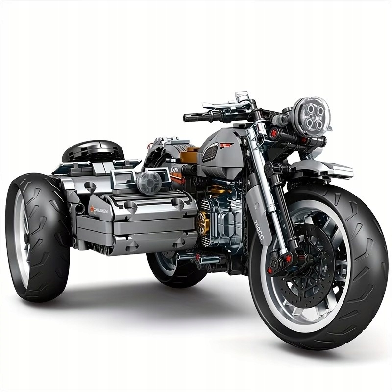 Duży Motocykl z Wózkiem Bocznym z Klocków Technic–Realistyczny Model Motoru