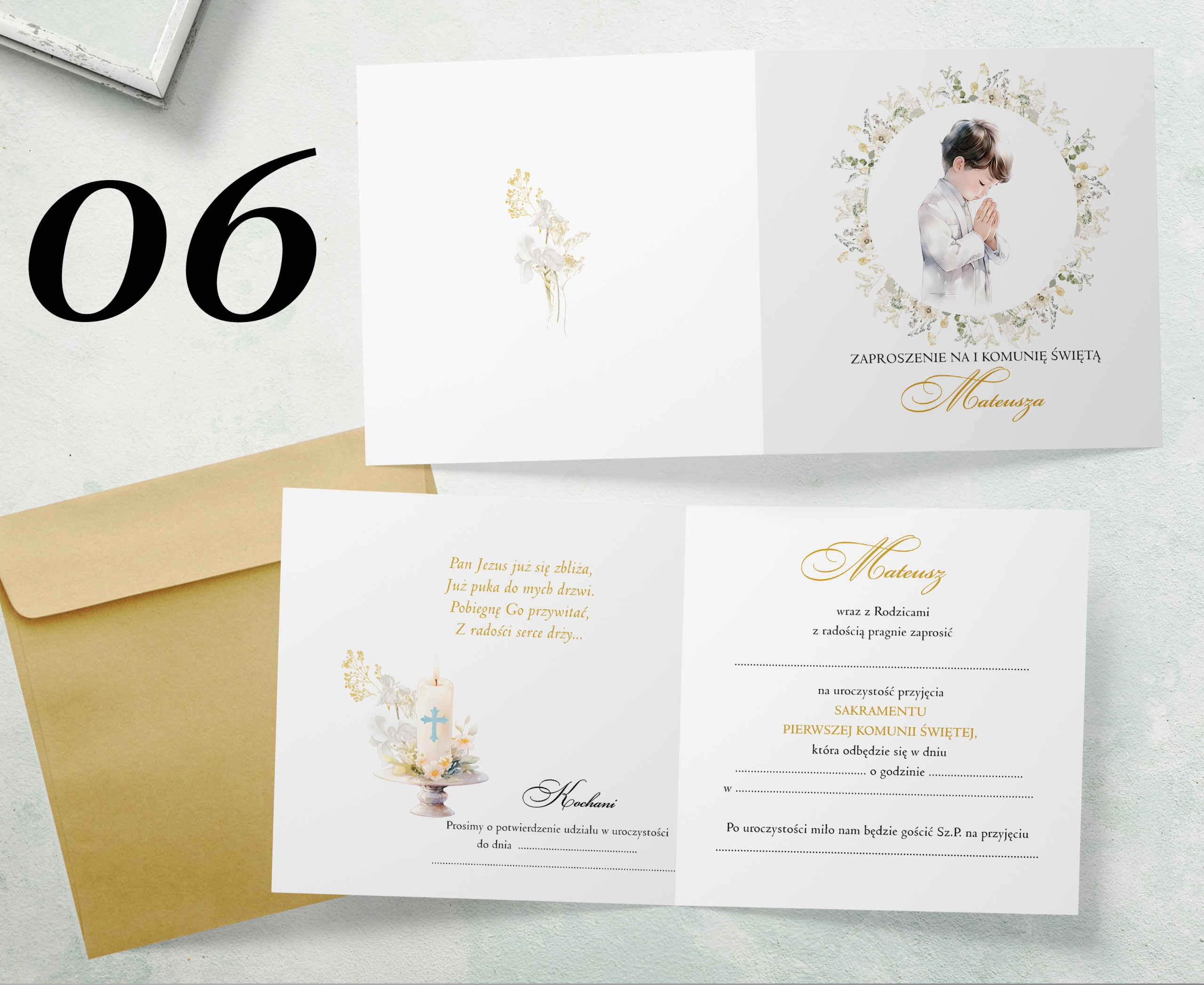 ZAPROSZENIA na Komunię IMIĘ Papier perłowy+koperta Stan opakowania oryginalne