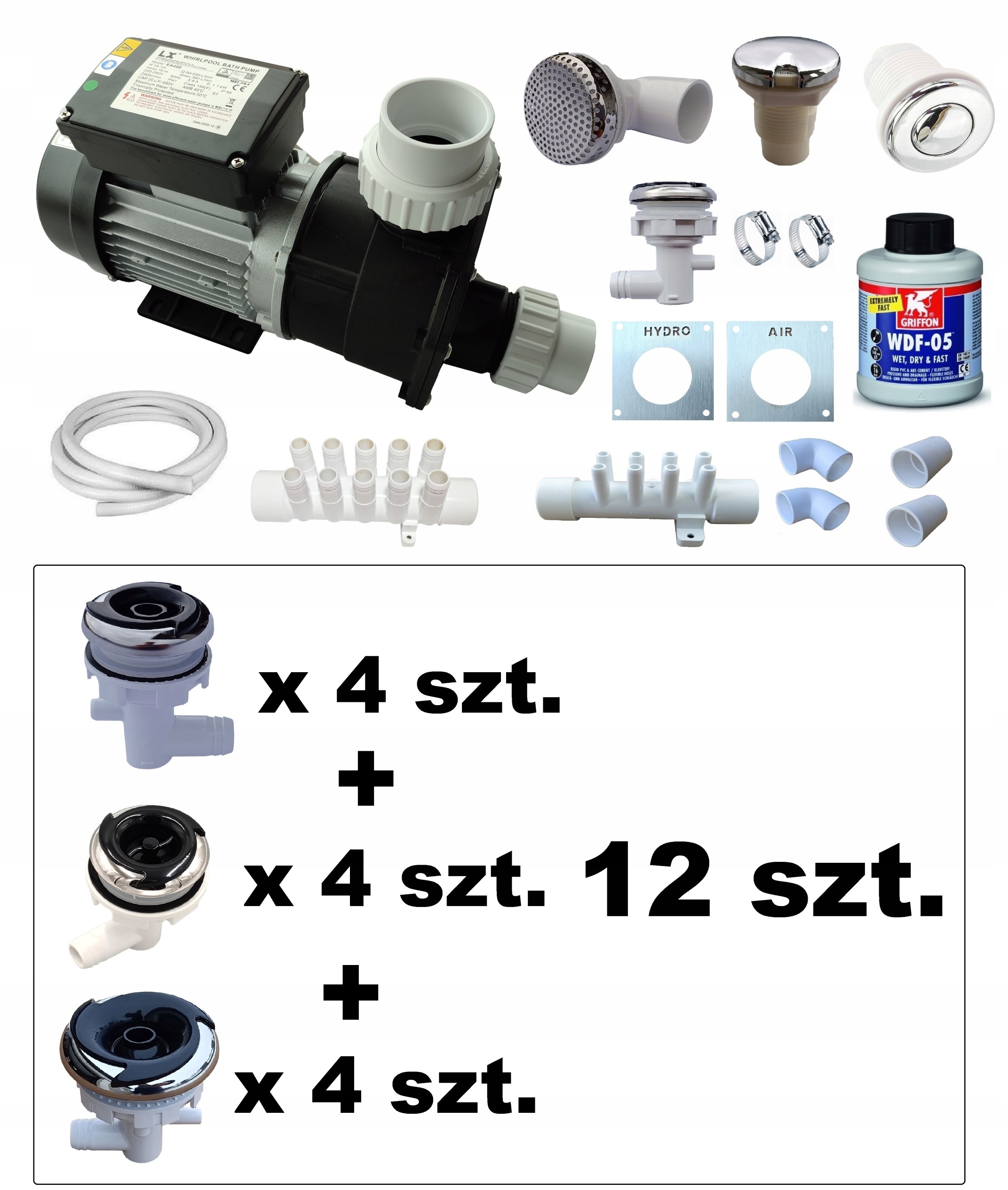 Sada pro montáž hydromasáže do sudové vany 12 trysek s čerpadlem o výkonu 1,1 kW