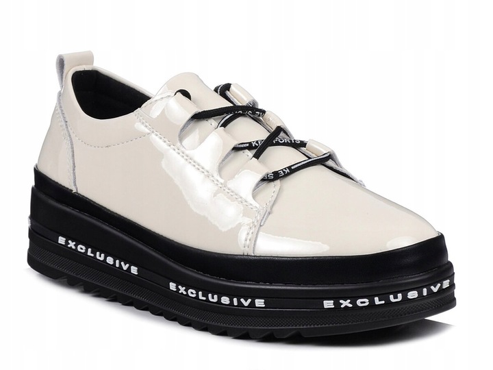 Béžové tenisky polobotky S. Barski LR592B platforma lakovaná kůže vel.38