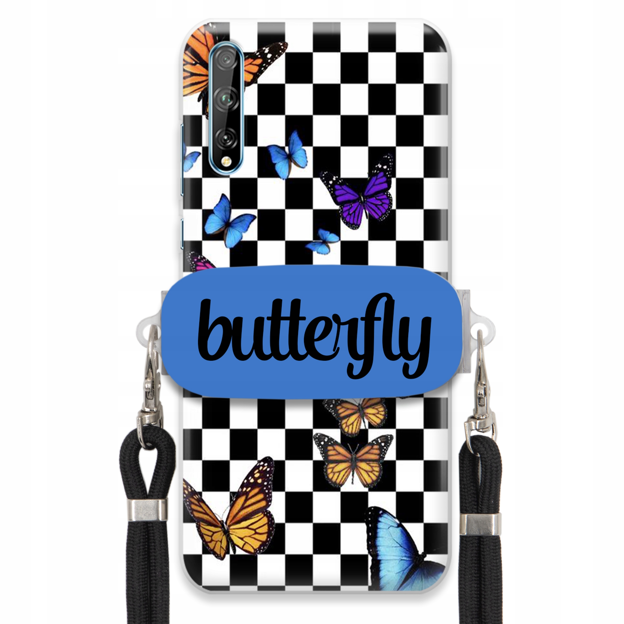 Puzdro Na Huawei Y8P Case, Obdĺžnikový Držiak, Čierne Vodítko, Butterfly, Motýle