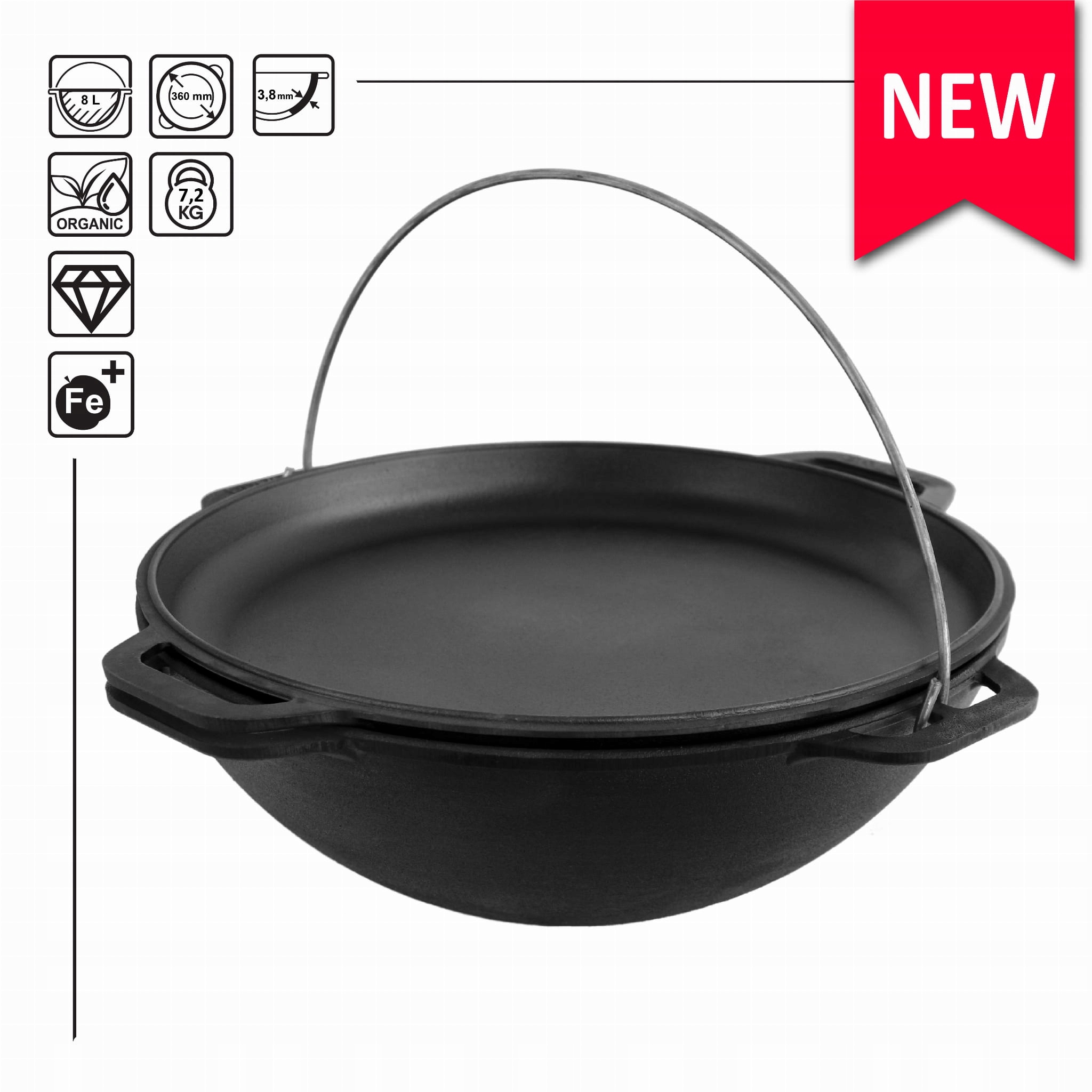 KOCIOŁEK ŻELIWNY KAZAN 8L Z PATELNIĄ