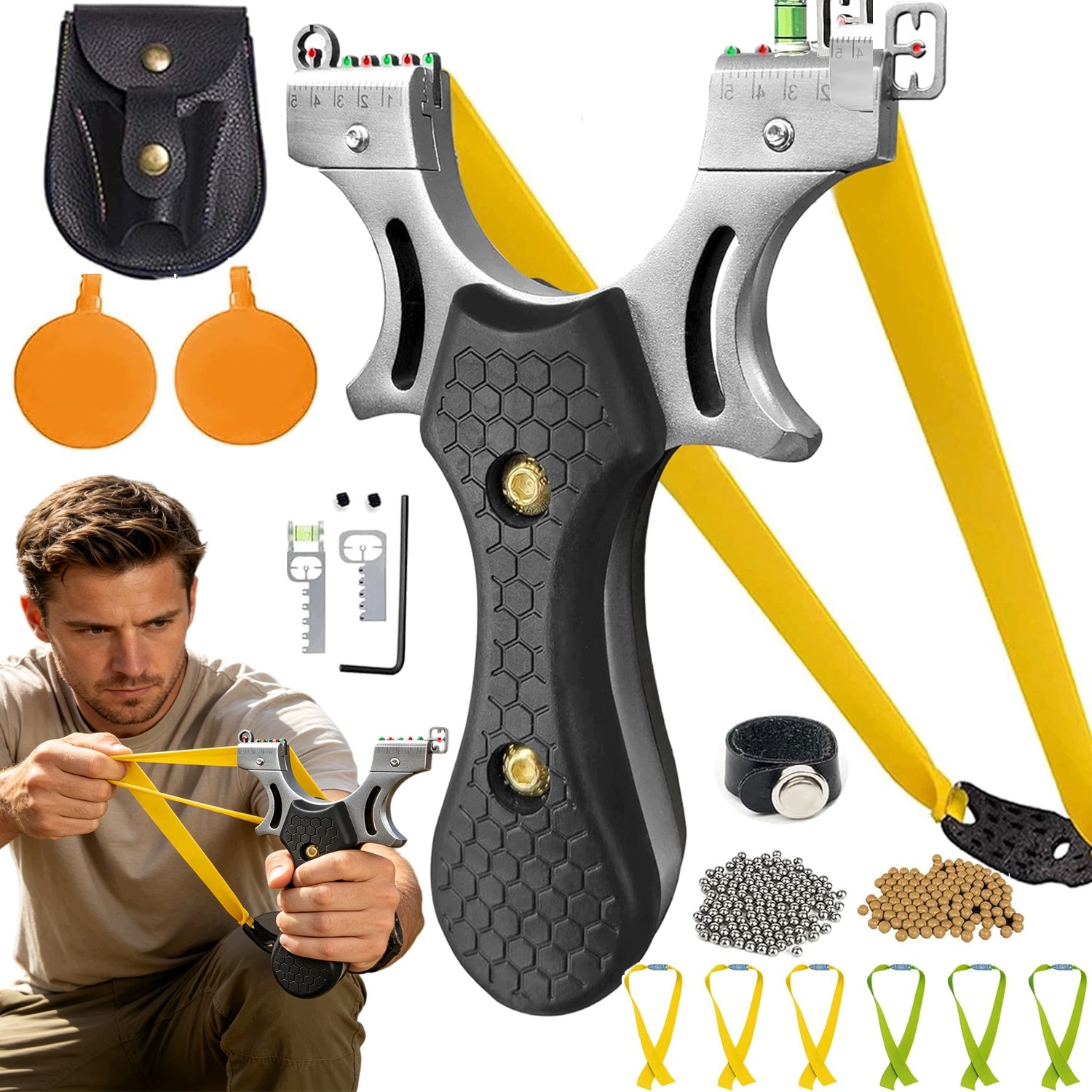 Profesjonalna Proca Slingshot Metalowa Myśliwska +6 Recepturek I 100 Kulek