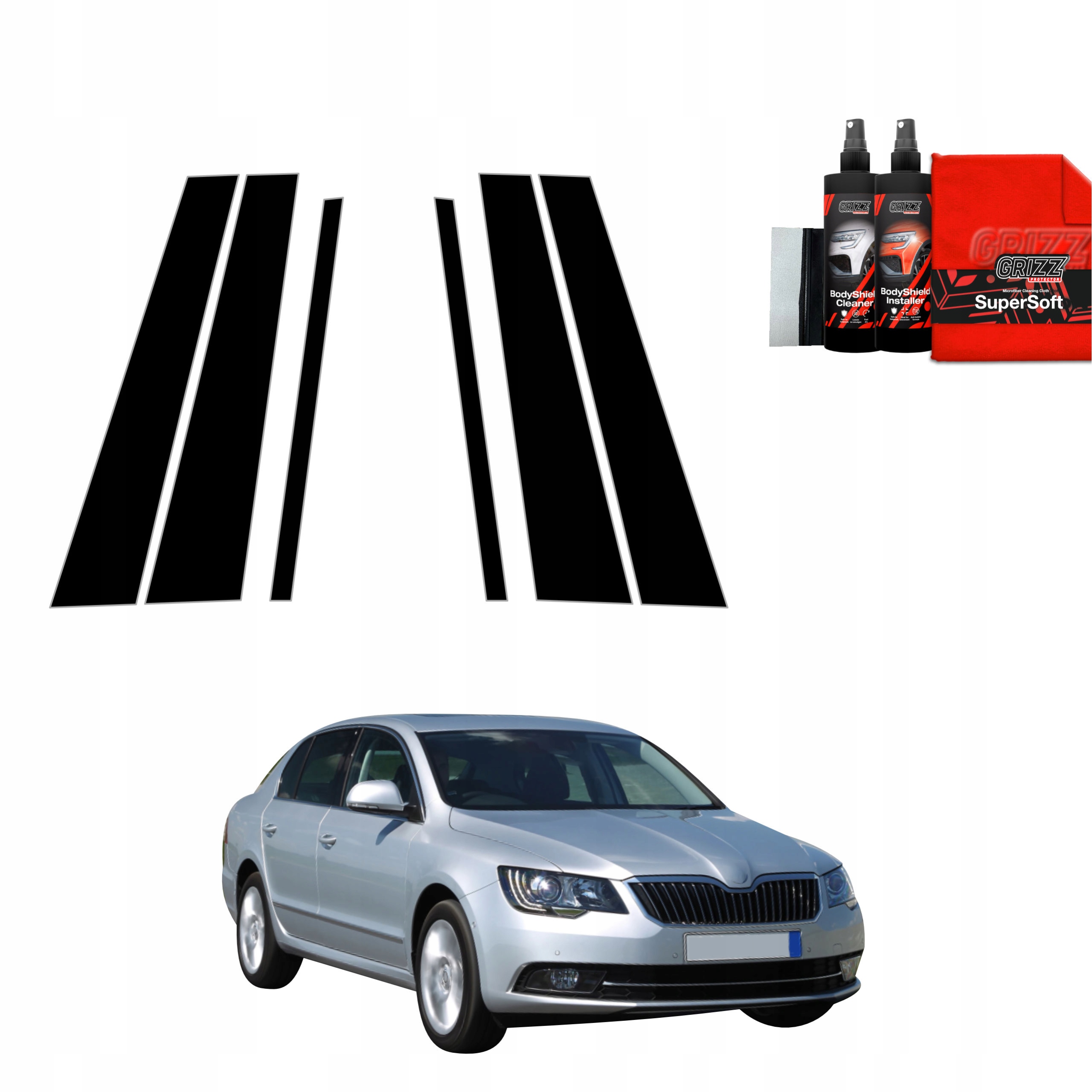 6v1 Černá fólie na sloupky pro Škoda Superb 2 Facelifting (2013-2015)