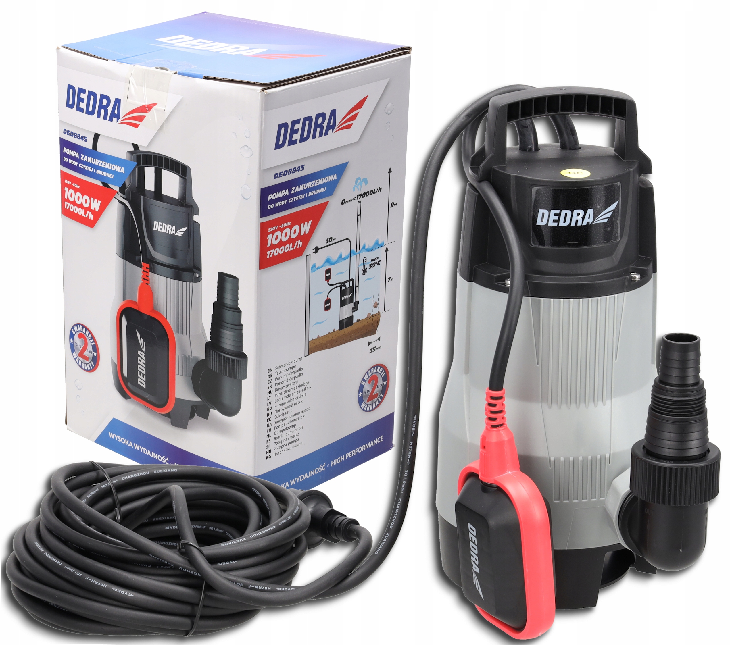 Pompa zanurzeniowa do wody brudnej czystej zatapialna 1000W 1700L/m pływak