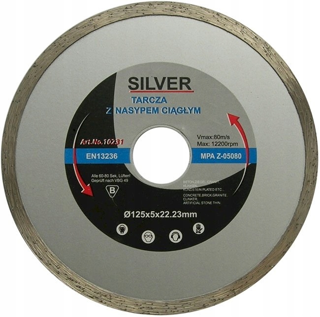

Tarcza Diamentowa 125 22.2 Silver Gładka Glazury