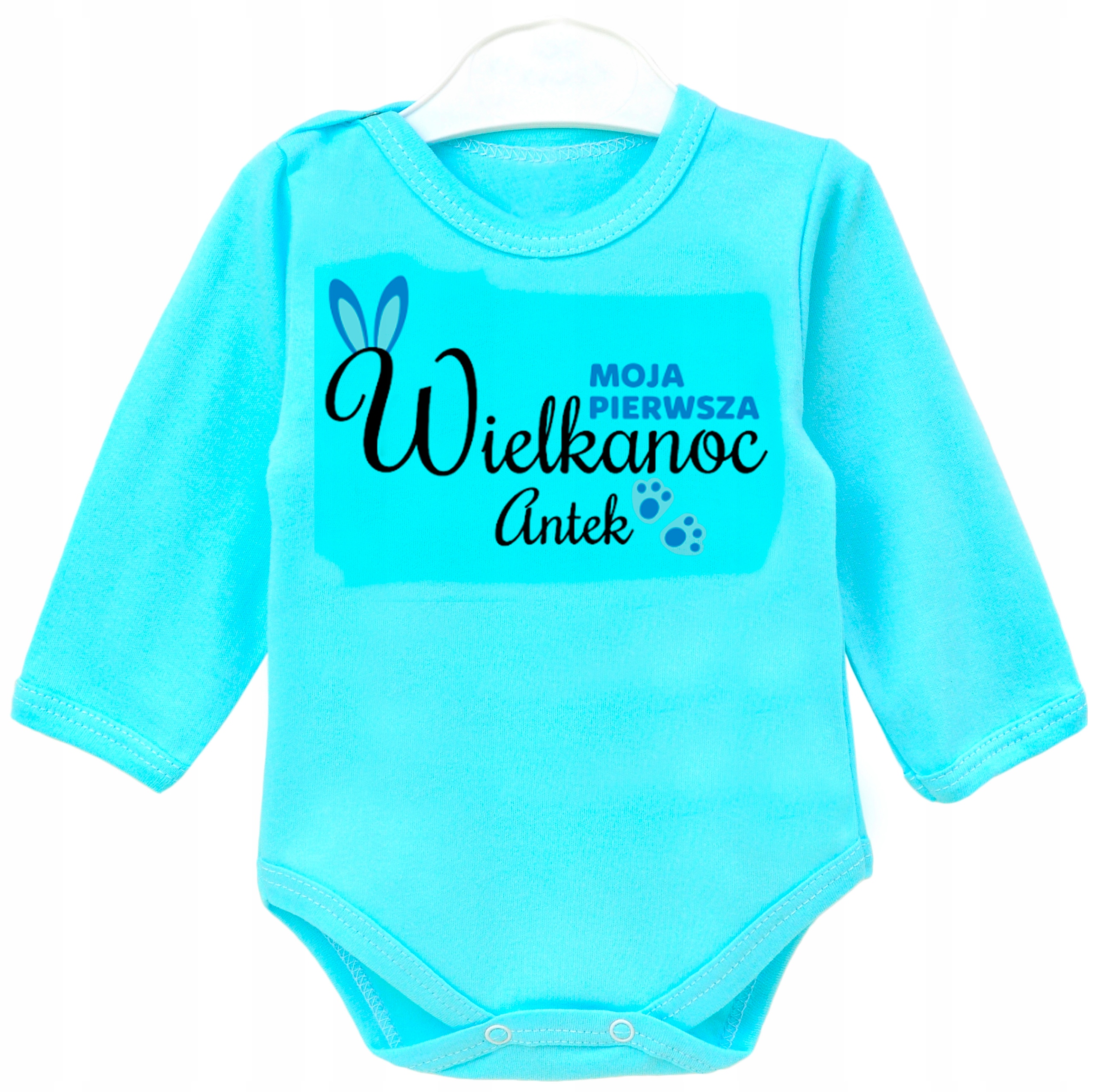 Body dziecięce niemowlęce nadruk Moja Pierwsza Wielkanoc Imię r.80 Rękaw długi rękaw