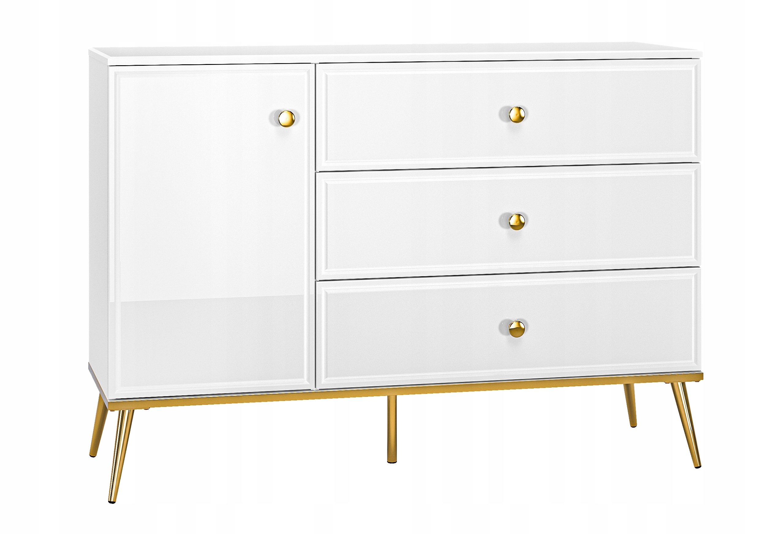 Komoda Goldin 05 bílá/bílý lesk 120 cm elegantní