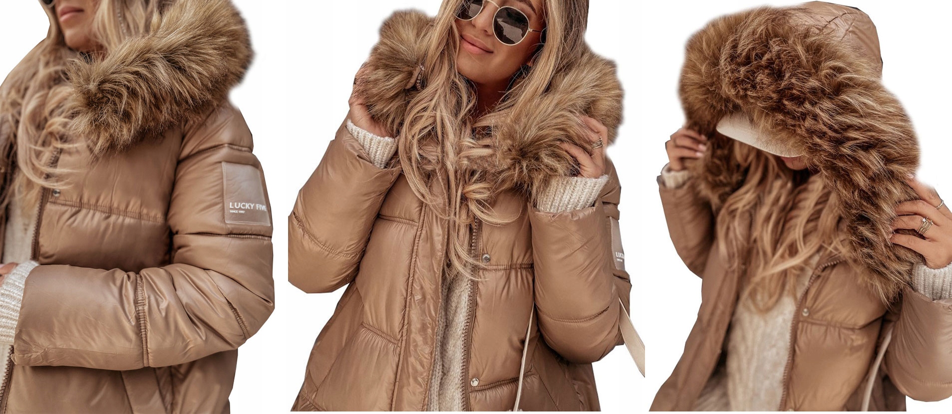 KURTKA PIKOWANA Z KAPTUREM FUTERKO PARKA KOLORY L