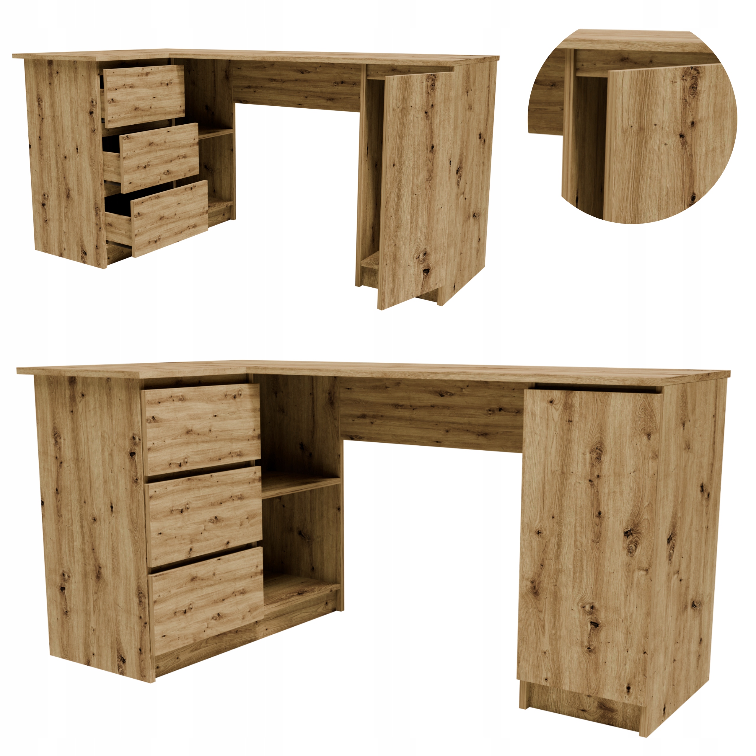 Rohový psací stůl B2LEWART artisan počítačový velký funkční policová skříň