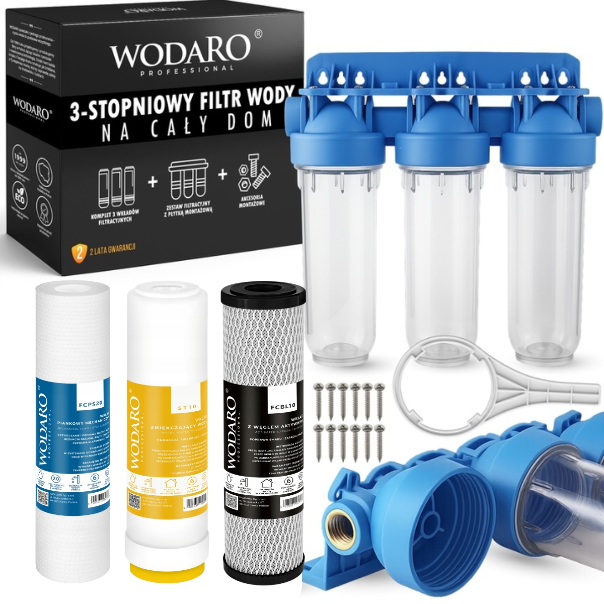 Filtr do Wody na Cały Dom Zmiękczacz 3-STOPNIOWY 3/4" Filtr Narurowy Atest