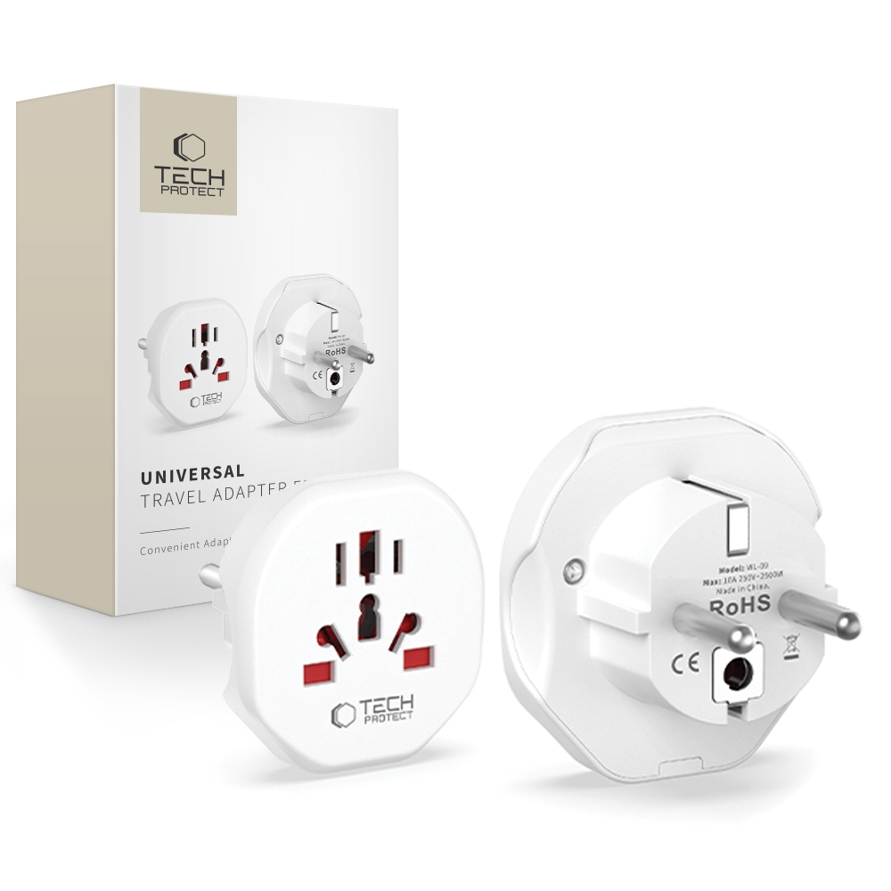 Tech- Protect Wl- 09 Universal Travel Adapter From Eu White Tech- Protect
