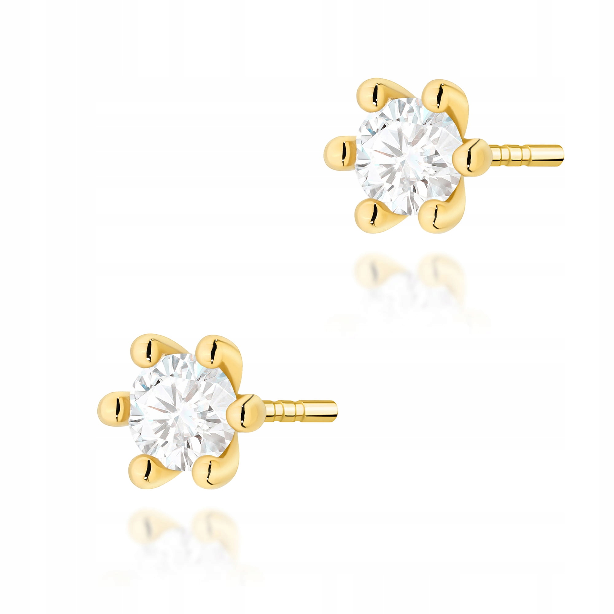 Náušnice ze zlata ryzosti 585, kulaté diamanty v tlapkách na Valentýna 1,4 g