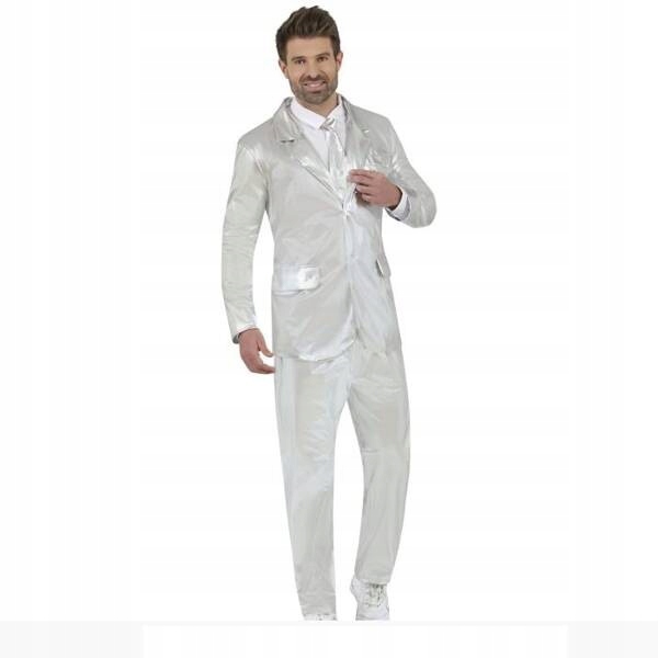 Kostým Pánský Oblek Stříbrný Lesk Disco Převlek Karneval M