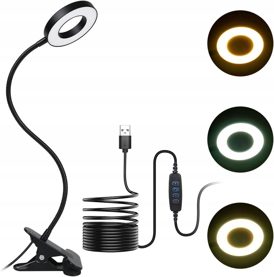 Led Stolní Lampa S Usb Klipem, Nastavitelná, 3 Režimy, 12 Úrovní Jasu