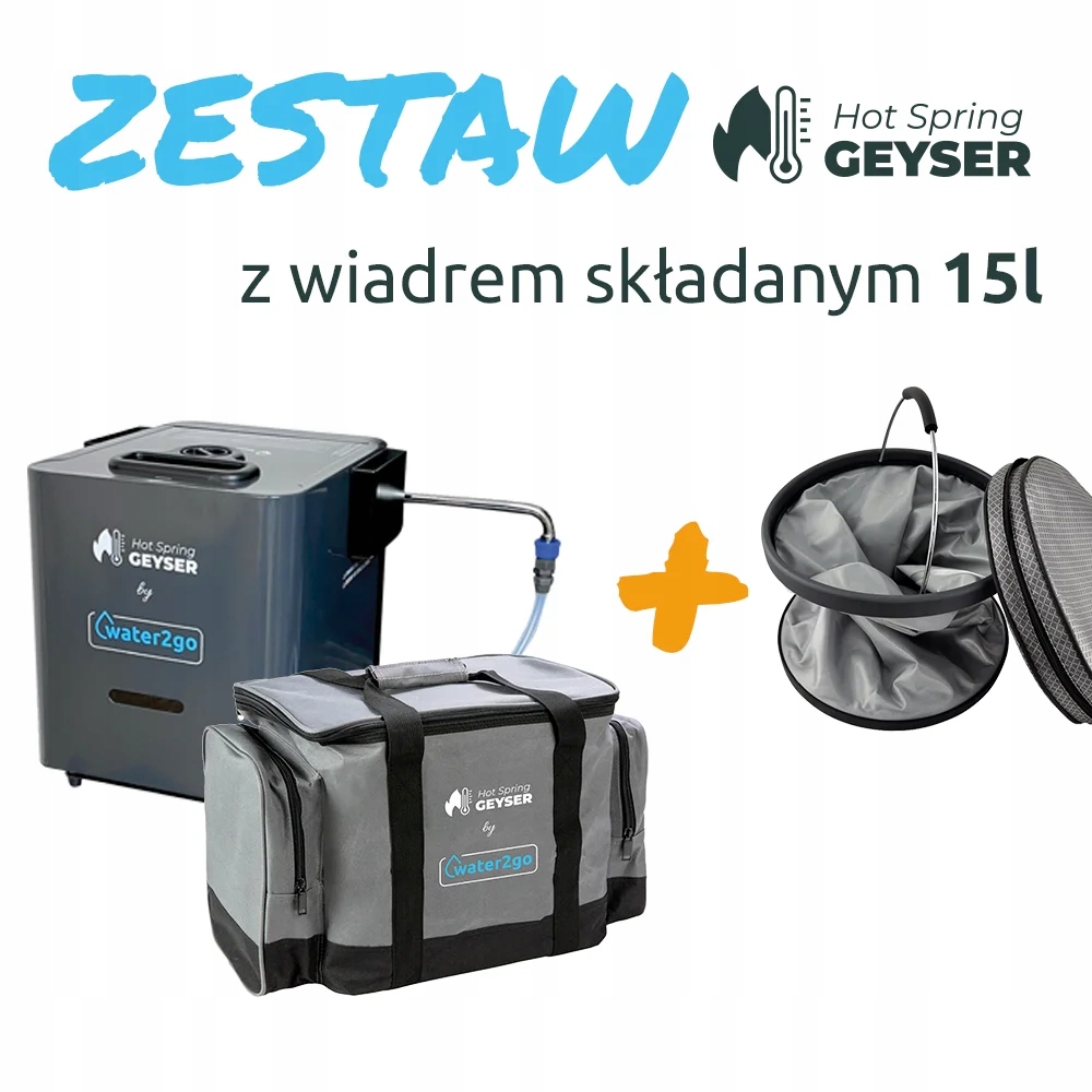 Přenosný plynový ohřívač vody se sprchou WATER2GO, obytný vůz kbelík