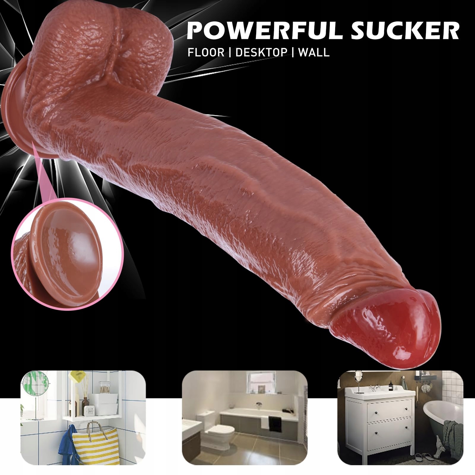XXL Realistyczny Dildo 35CM Miękki Dwuwarstwowy Brązowy — miniatura 4