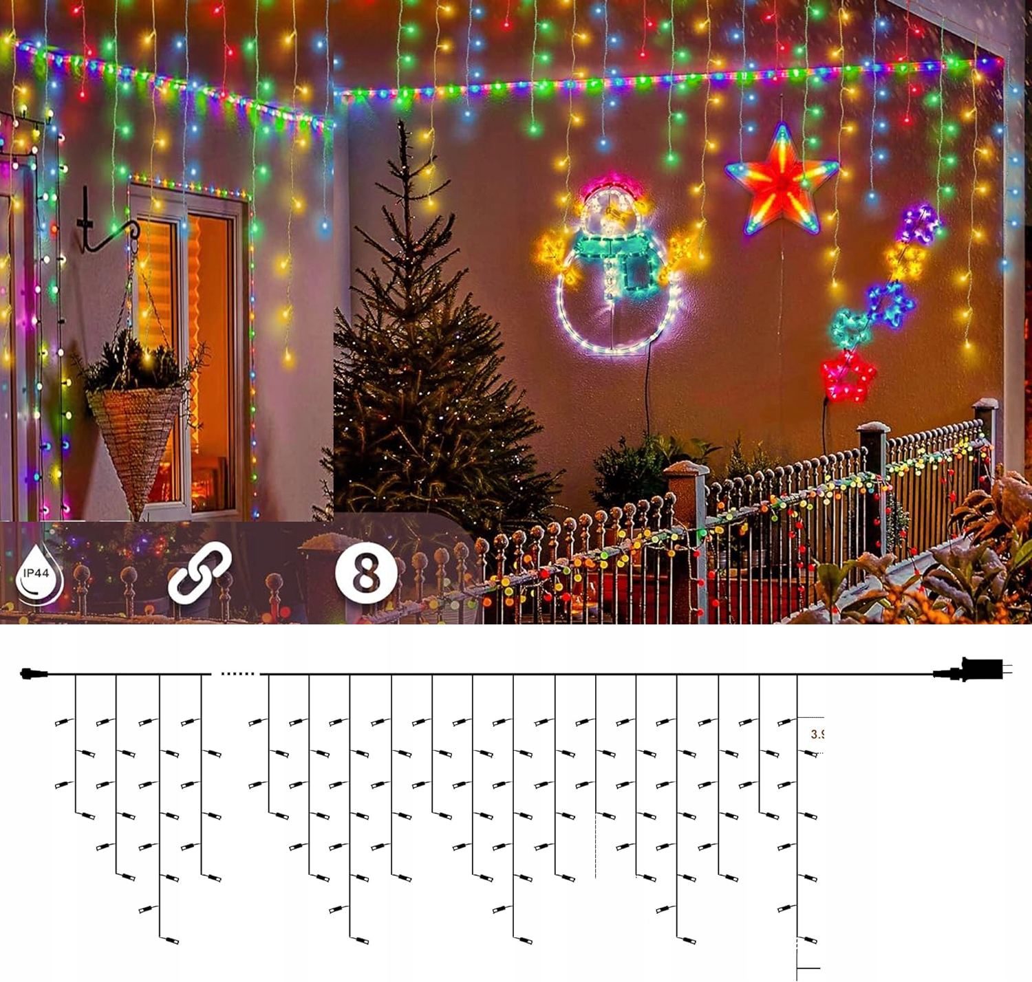 SOPLE 300 LED LAMPKI CHOINKOWE ŚWIATEŁKA ZEWNĘTRZNE WEWNĘTRZNE MULTIKOLOR Liczba lampek 201 - 300