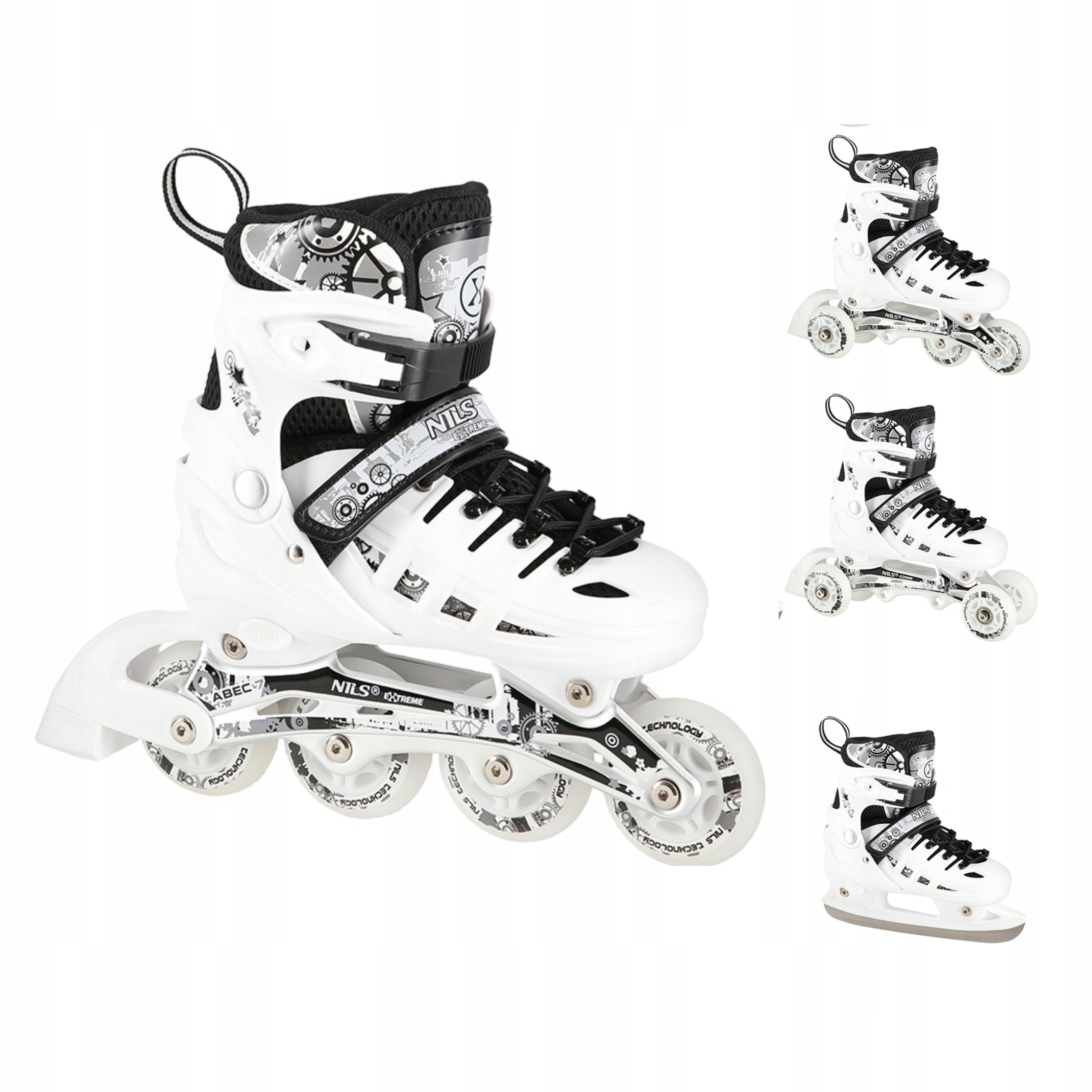 Kolečkové Brusle 4v1 Brusle Na Led Kolečkové Brusle Nastavitelné Led Bílé Alu ABEC7 39-42 Nils Extreme