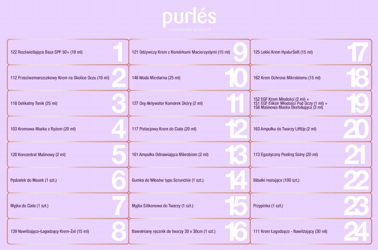 Адвент-календарь Purles, 24 средства и аксессуара для ухода за лицом — фото 3