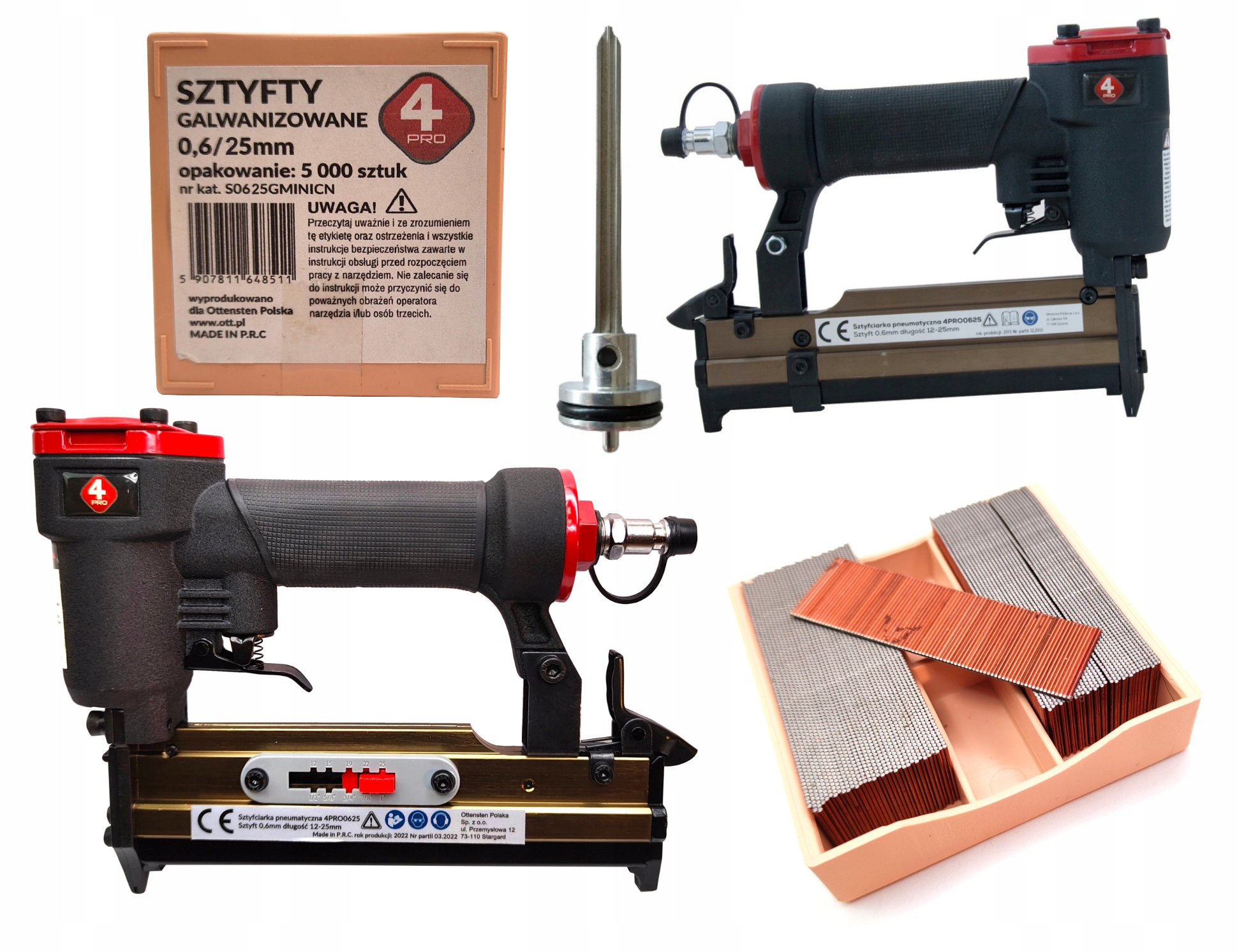 Gwoździarka sztyfciarka 4PRO0625 gwoździki 0,6mm 12-25 +sztyfty 25mm 5tys