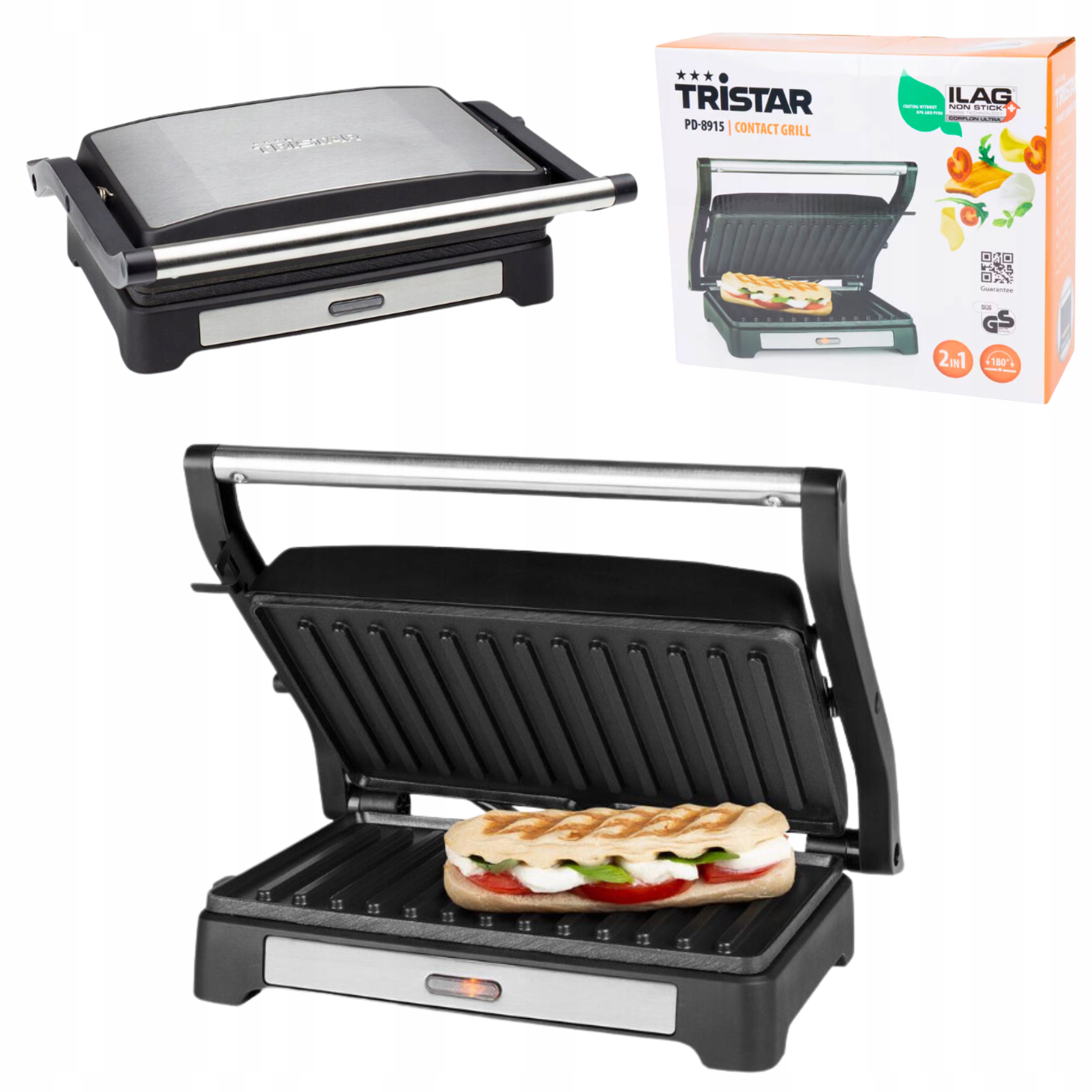 Opiekacz Grill Elektryczny Tristar Pd-9009 Czarny 1000W Do Panini i Tostów