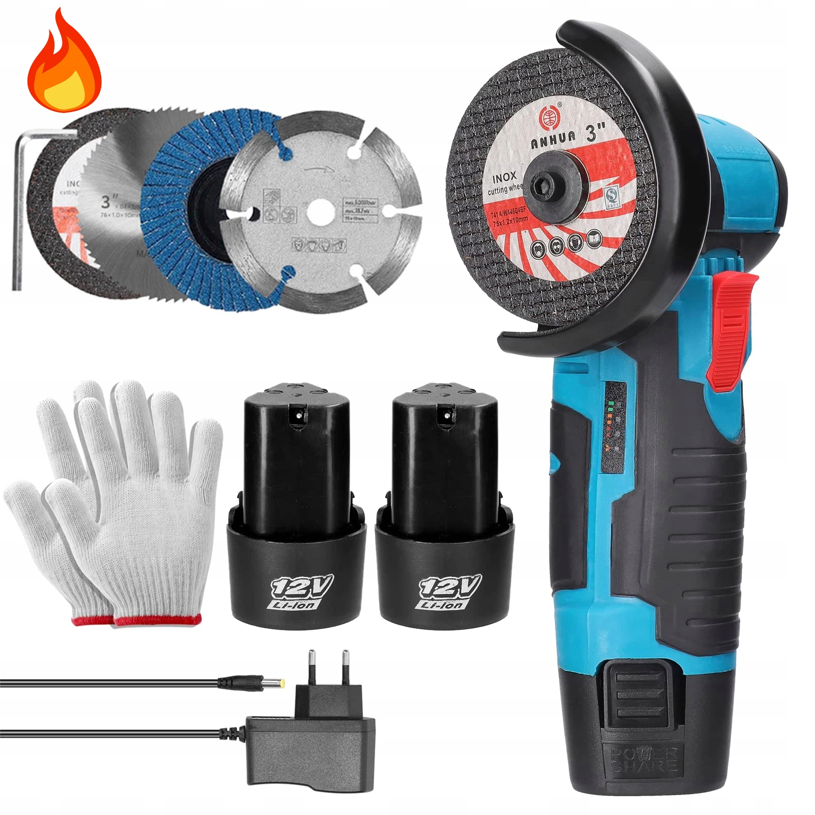 Úhlová Bruska Mini 12V Bezkartáčová 1500 Mah 19500 Ot/min 2 Baterie