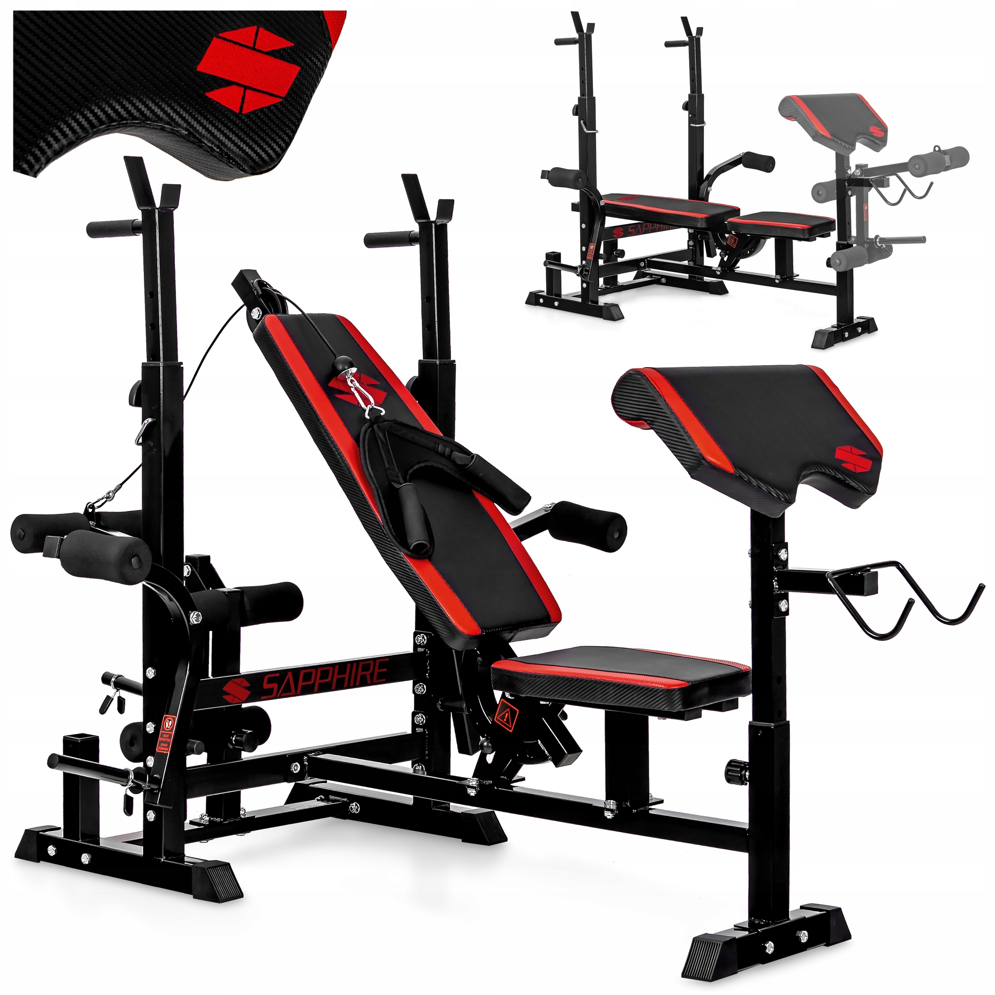 Ławka regulowana Do Ćwiczeń Treningowa ze Stojakami pod sztangę Wyciąg