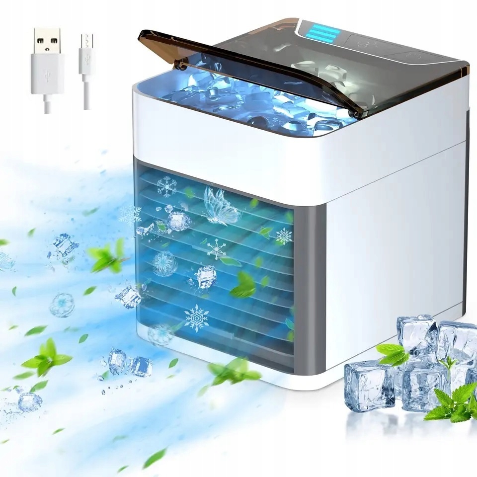 KLIMATYZATOR PRZENOŚNY 3W1 OCZYSZCZACZ NAWILŻACZ KLIMATYZER USB NA WODĘ