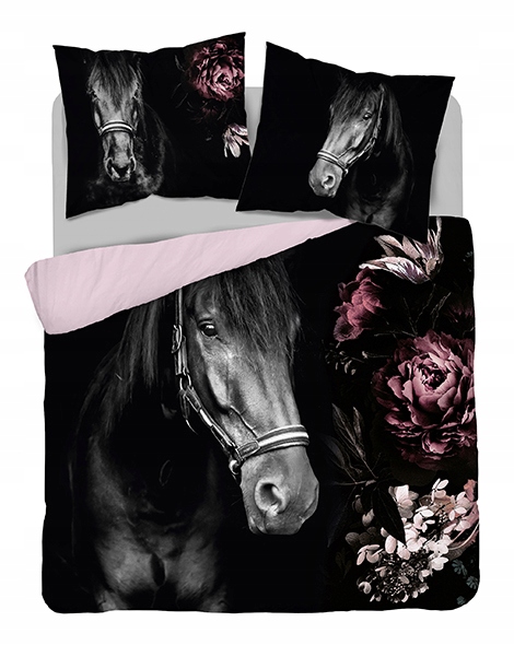 Posteľná Bielizeň Kôň Mustang Čierny Kôň Kvety Pivonie 100 % Bavlna 200x220