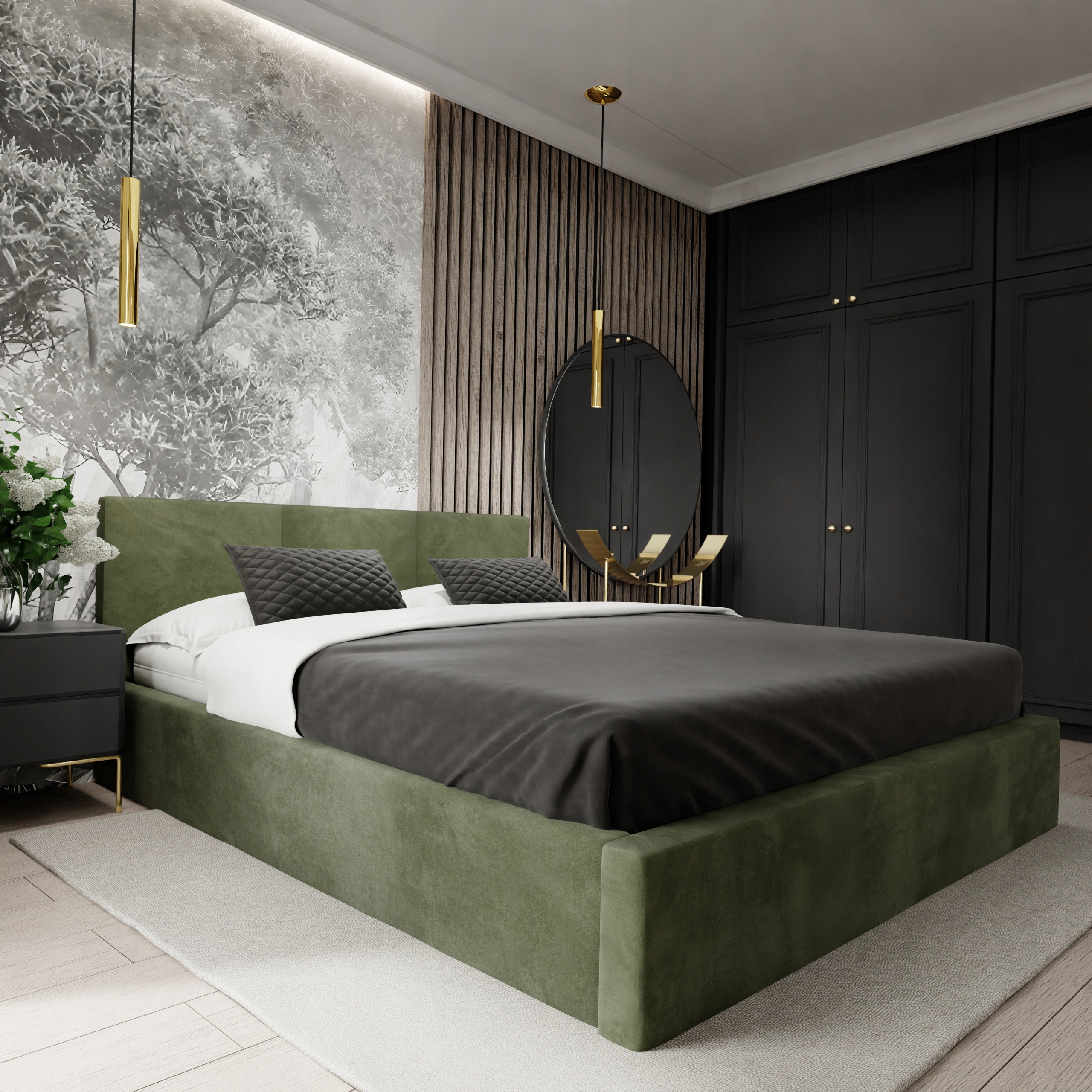 Čalouněná Postel Do Ložnice 160x200 Manželská Postel S Úložným Prostorem Khaki