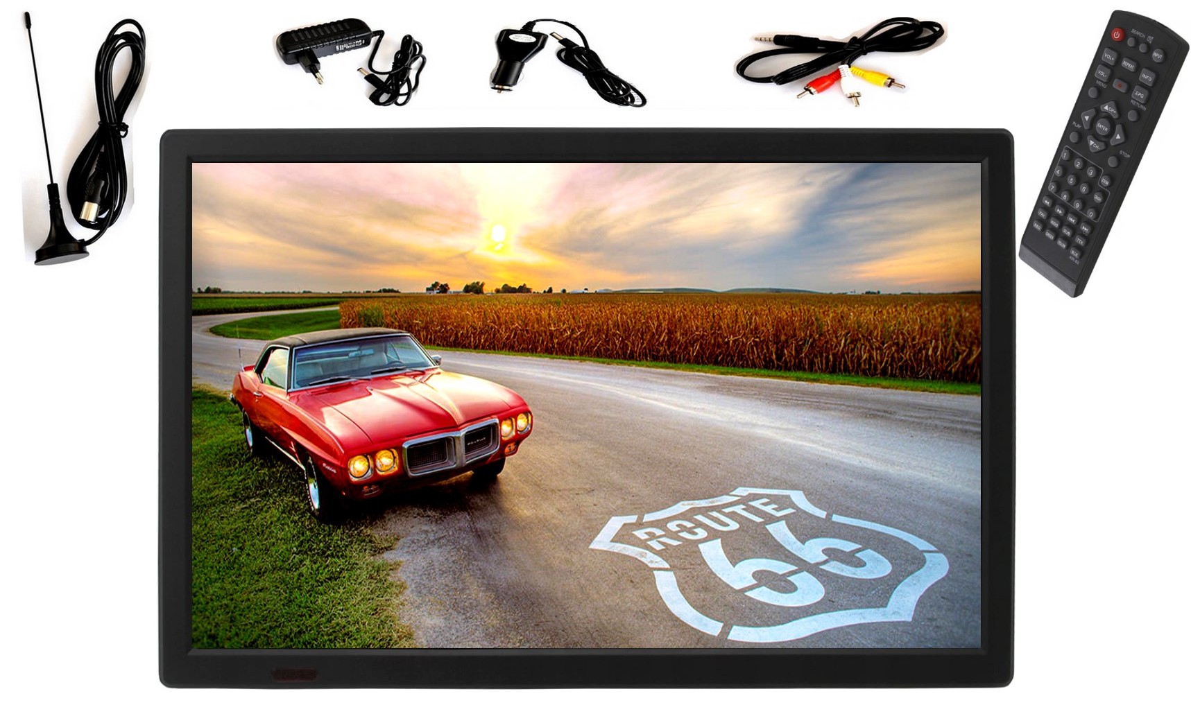 TELEWIZOR SAMOCHODOWY EKRAN LED 15,4" TV PRZENOŚNY DVBT2 USB FM 12V 24V TIR