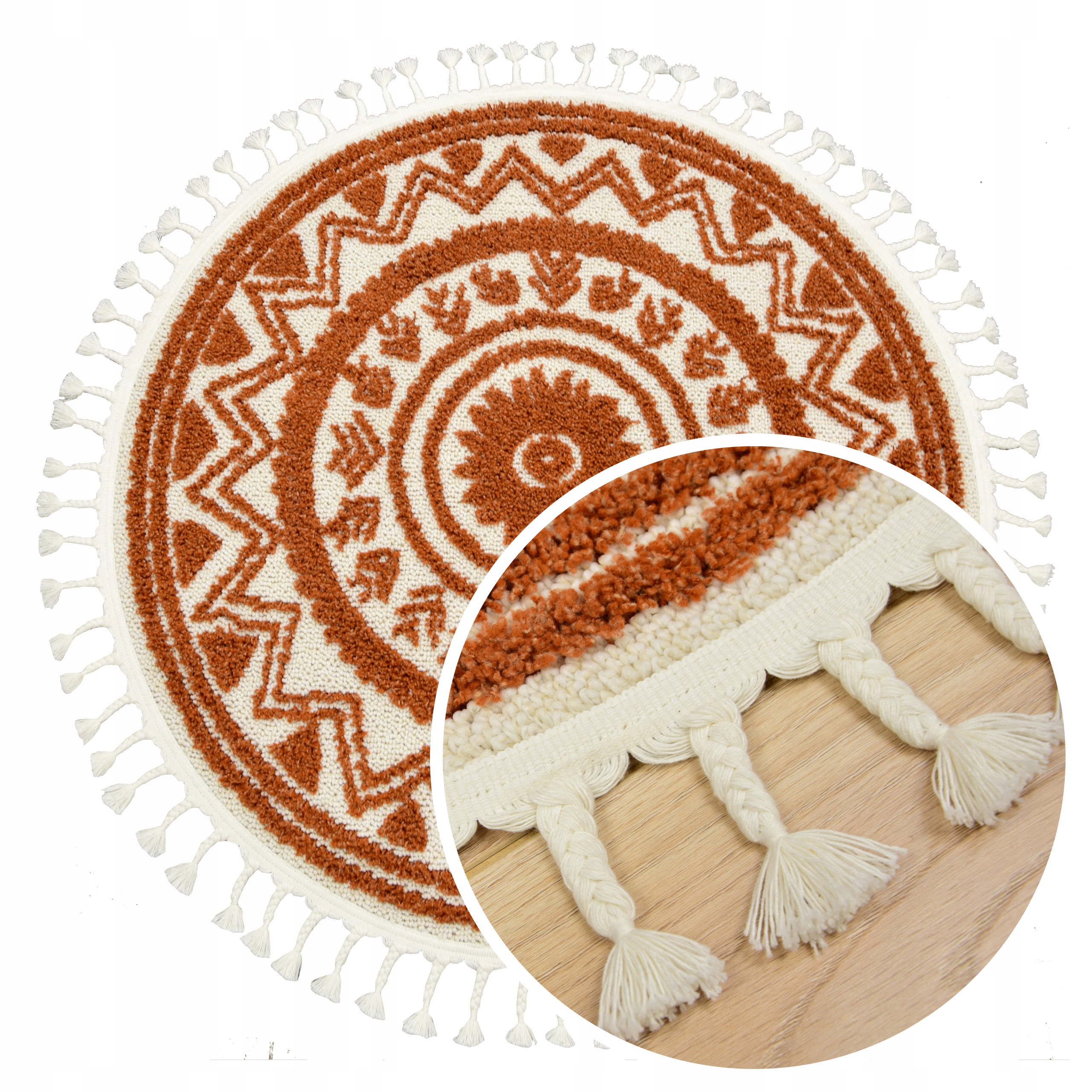 Kulatý Nadýchaný Koberec S Třásněmi Koberce Boho Měkký Shaggy 120x120