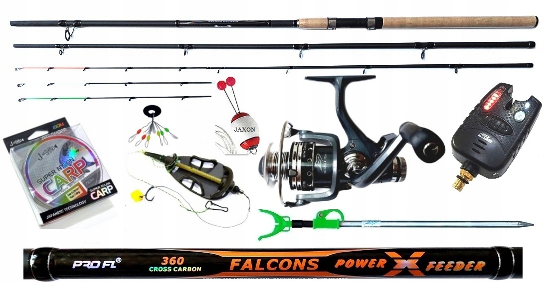 Feeder 3,60 m Falcons 60-150g Kołowrotek 10 Ball Sygnalizator Żyłka Koszyk