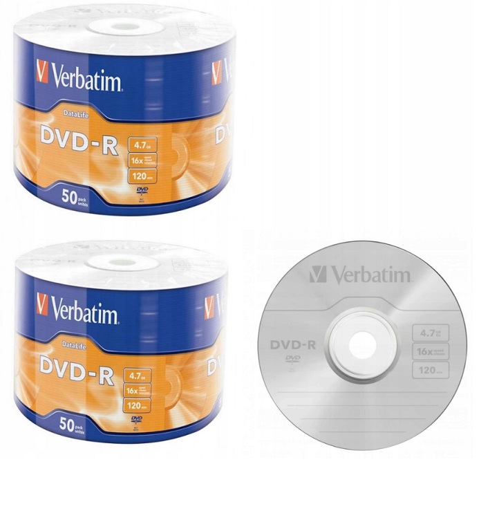 Płyty Verbatim Dvd-r 4,7GB 16x Datalife 100szt