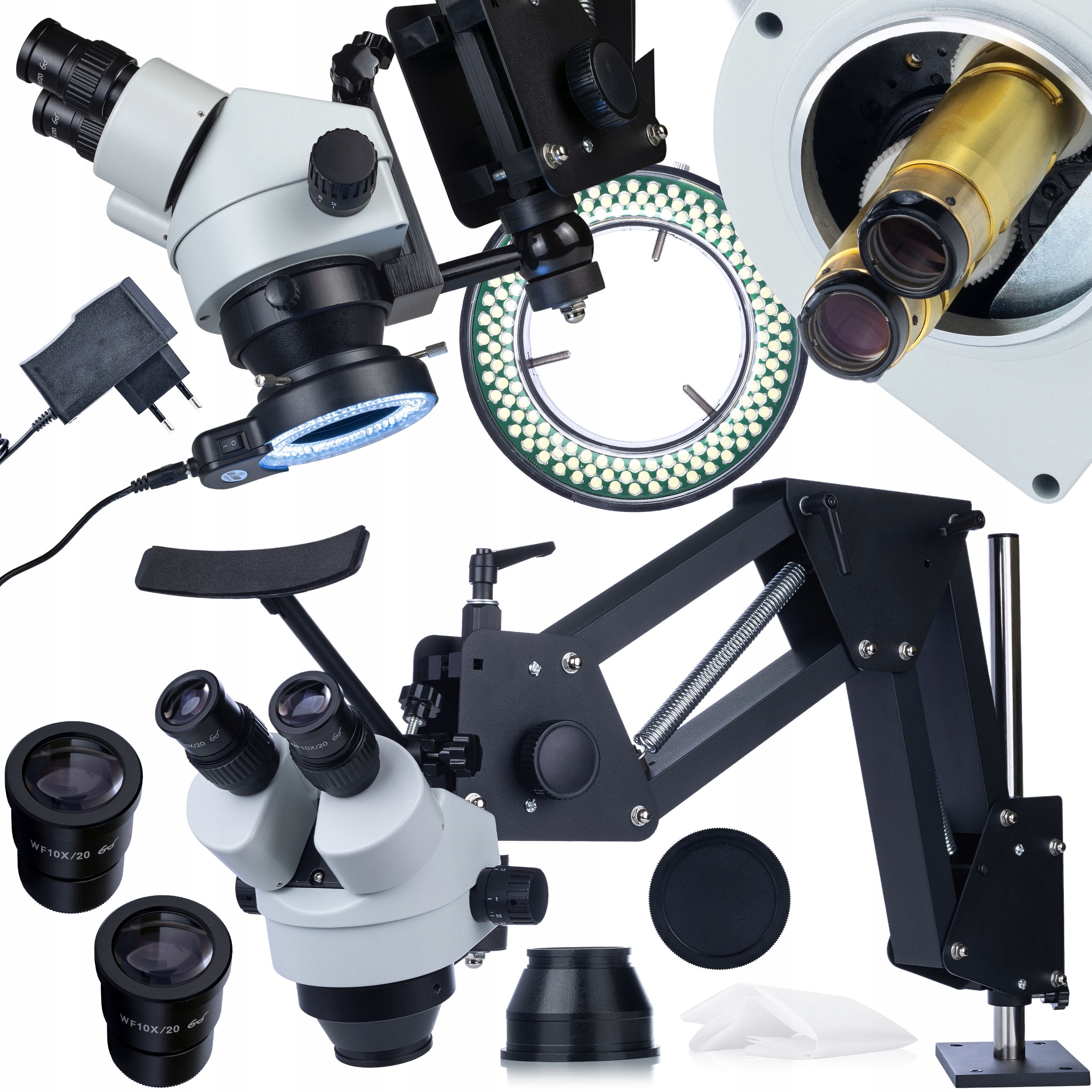 Profesionální Stereoskopický Mikroskop, Led Osvětlovač, Velký Výložník