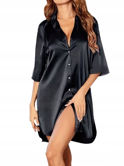 Rozepínací Košile Kompletně Zapínaná Na Knoflíky Saténová Košile M