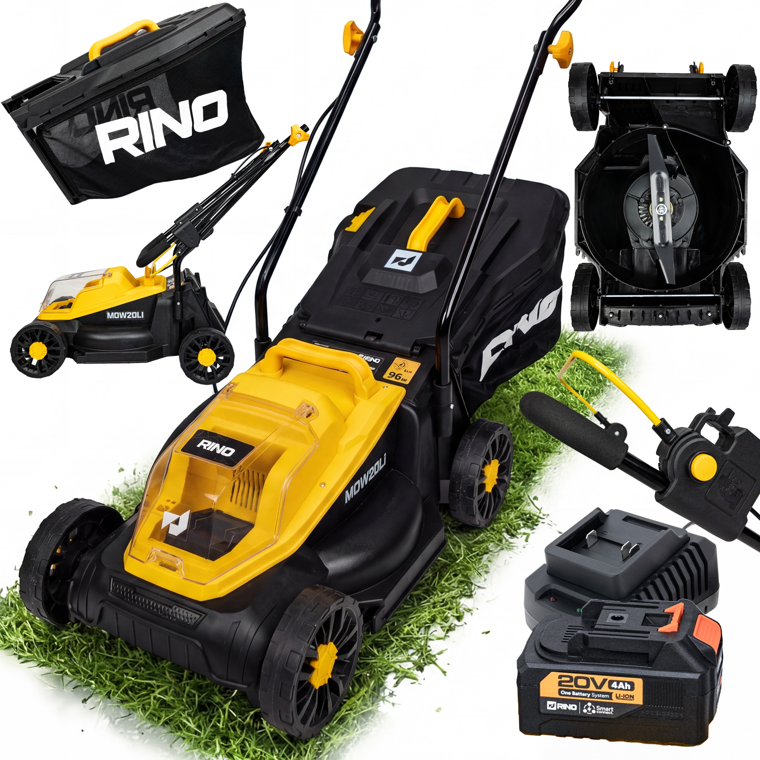 Akumulátorová Sekačka 4Ah Na Trávy Lehká Regulace 32CM Velký Koš 30L Rino