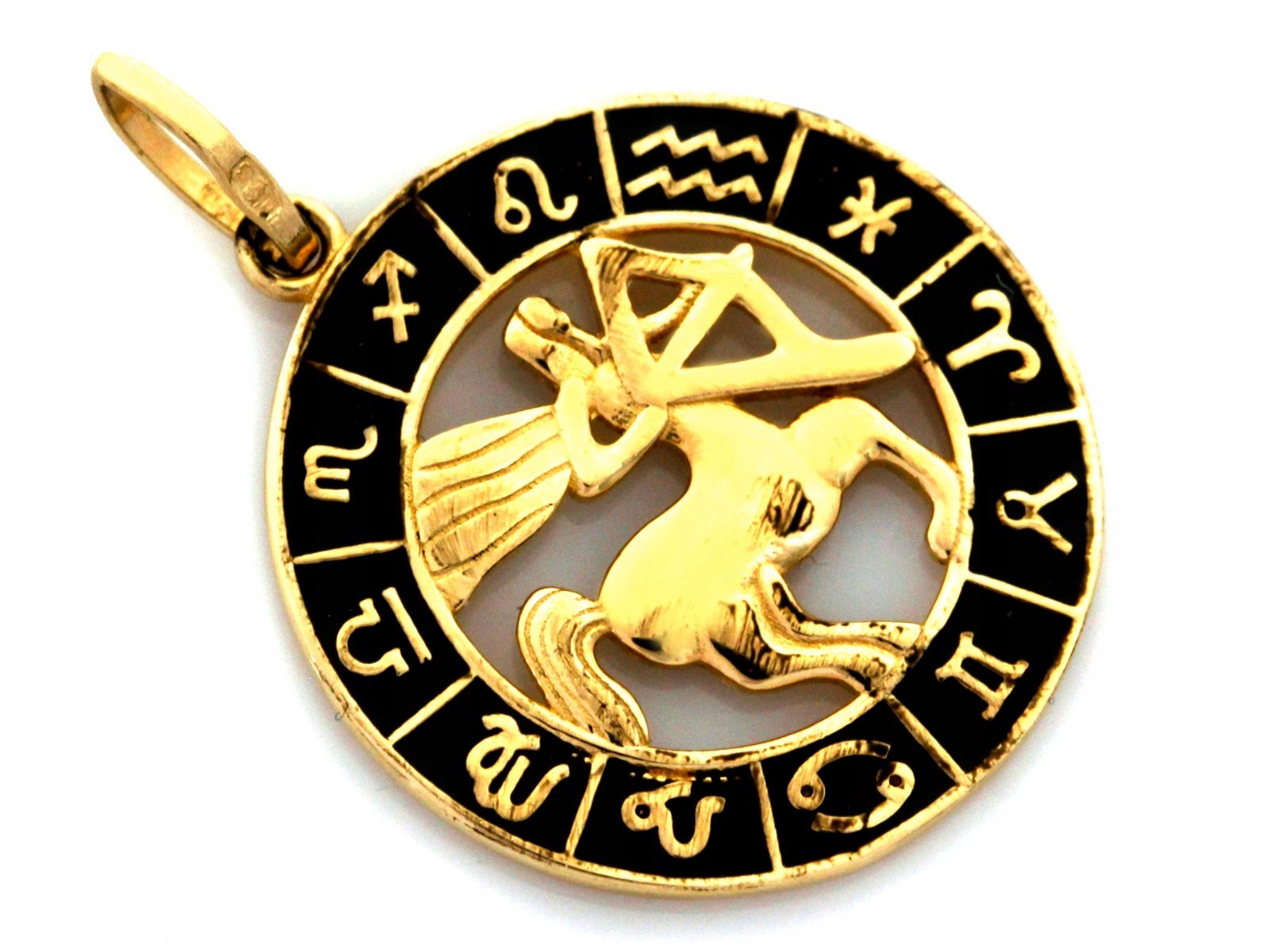 Zodiac zlatý 585 přívěsek Střelec s černým smaltem 1.78g jako dárek 14kt