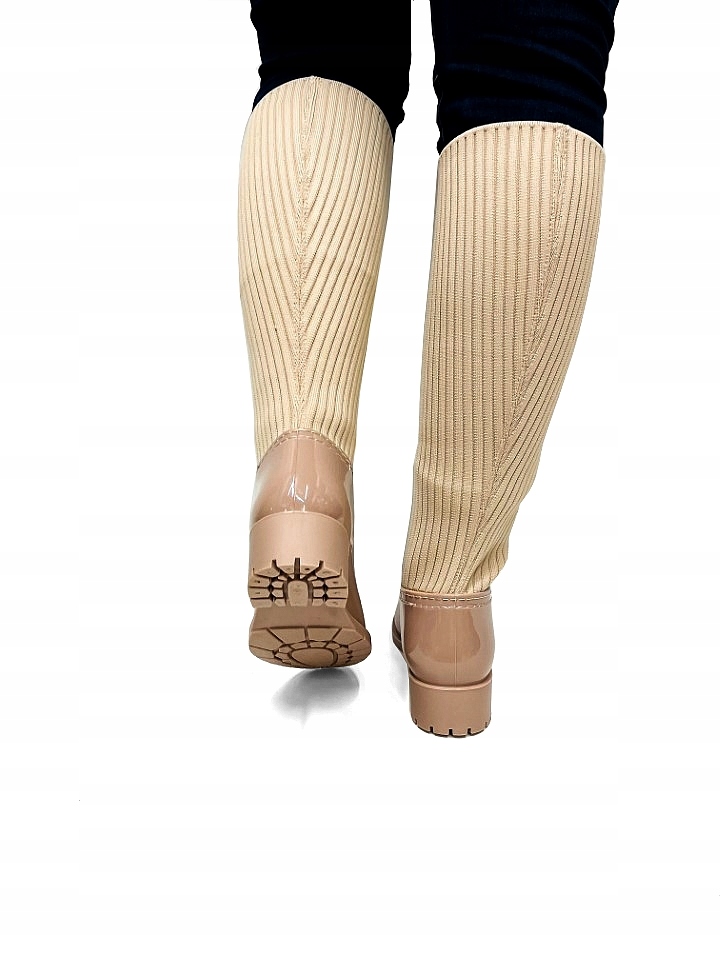 BEŻOWE WYSOKIE KALOSZE Z ELASTYCZNĄ CHOLEWKĄ 40 Rozmiar 40