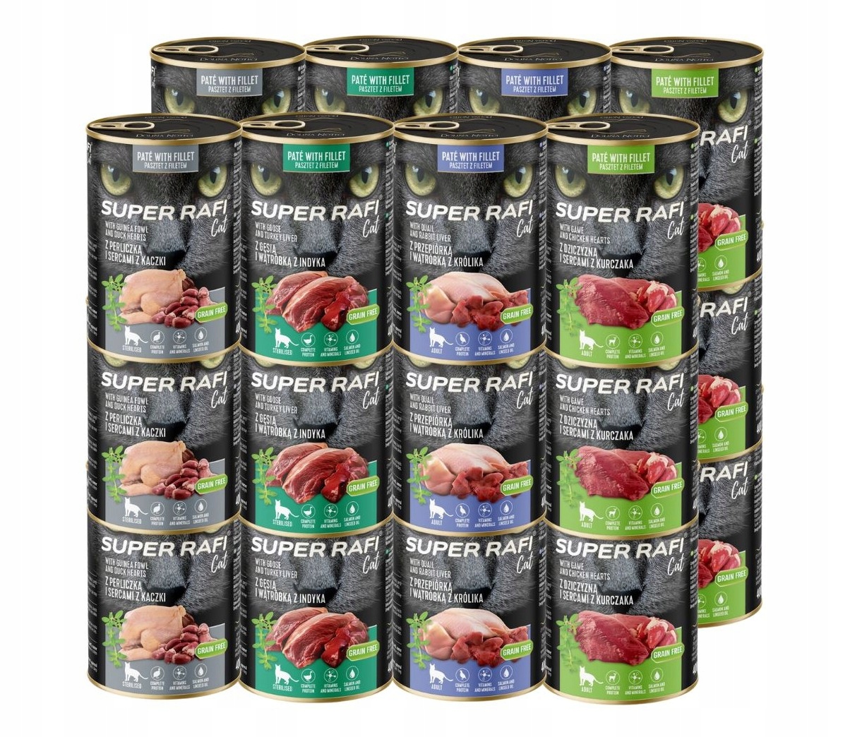 Levně Mokré krmivo pro kočky Rafi Cat MIX Chutí 24x400 g Dolina Noteci