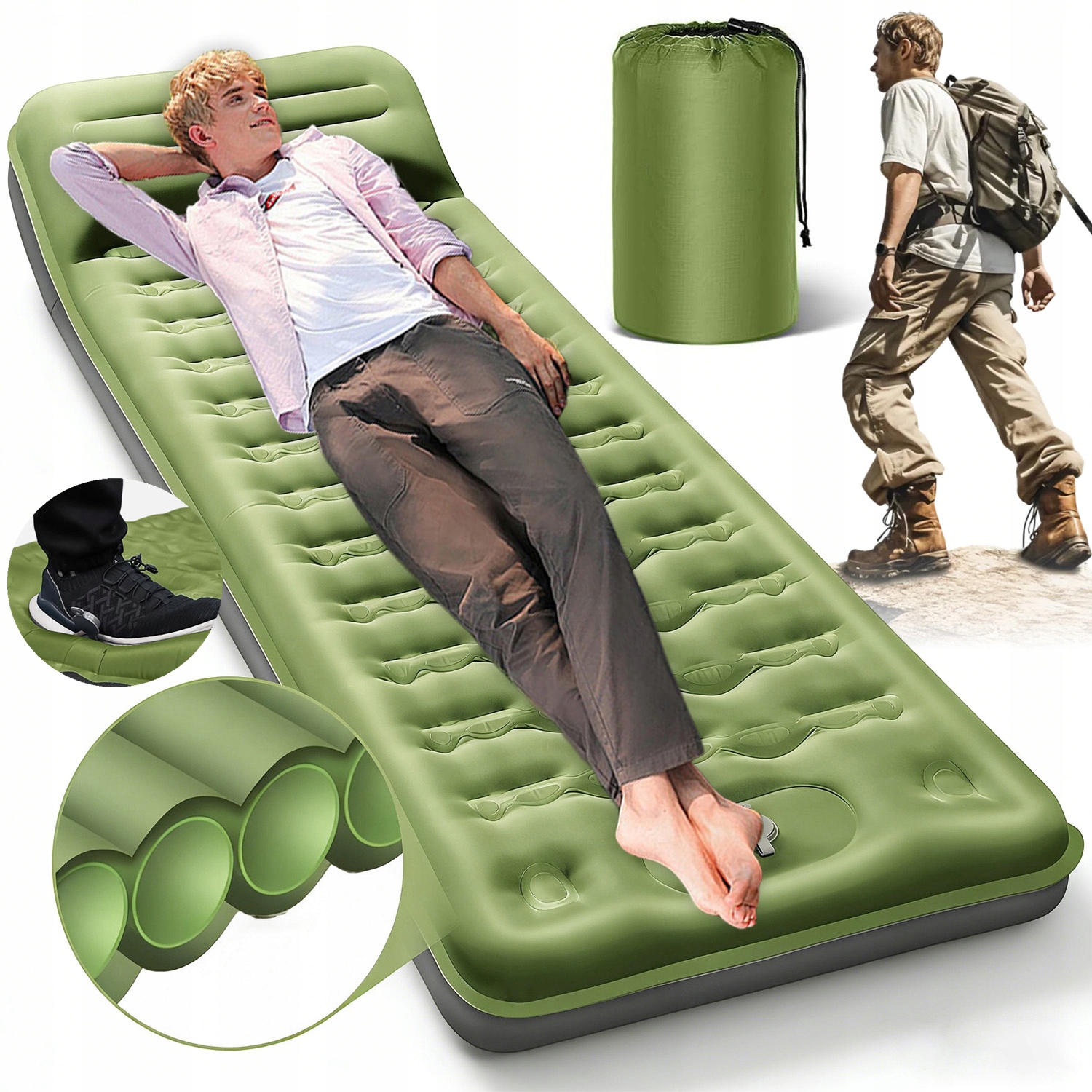 Mata Samopompująca Poduszka Karimata Materac Namiot Kemping Z Pompka Nożna
