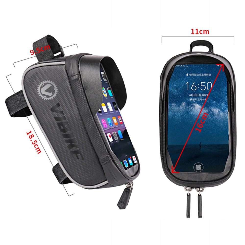 VIBIKE SAKWA TORBA SASZETKA ROWEROWA UCHWYT ETUI NA ROWER RAMĘ TELEFON 6,7" Waga 152 g