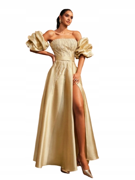 Shein Zlaté Šaty S Bufetovými Rukávy 42/44 1 Kf