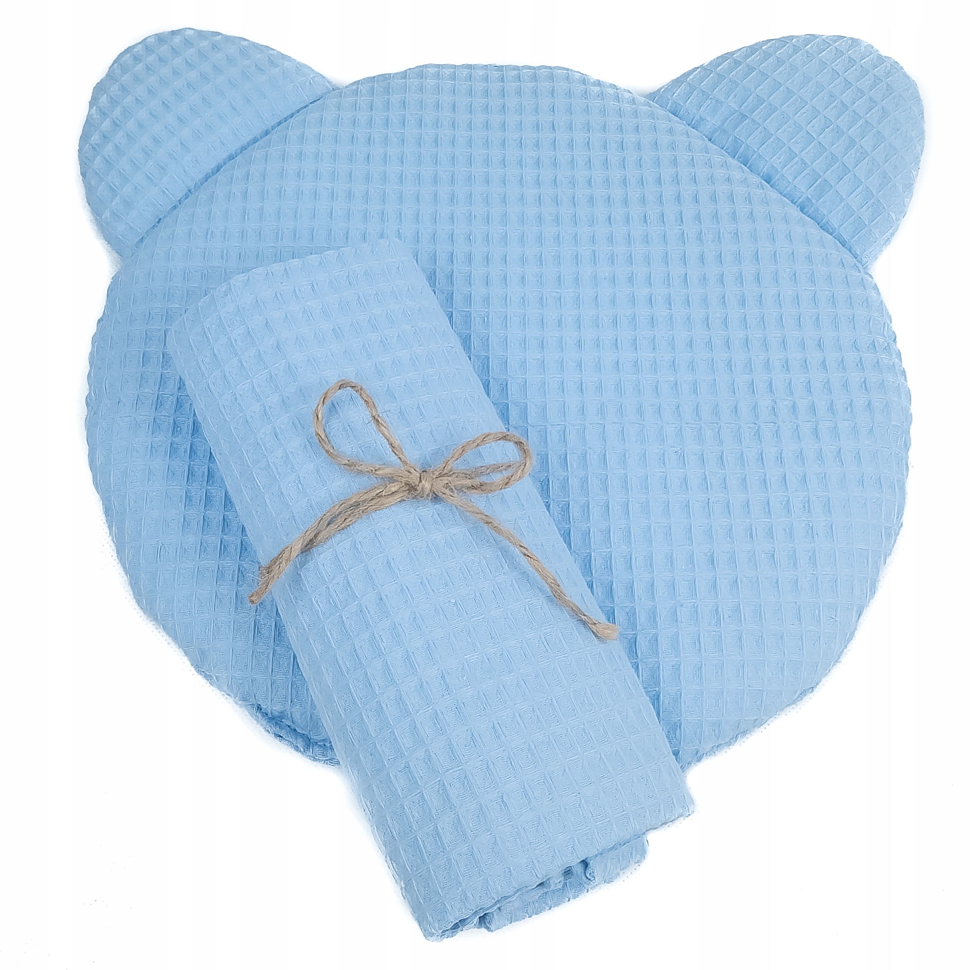 KOMPLET KOCYK + PODUSZKA MIŚ WAFEL BŁĘKITNY