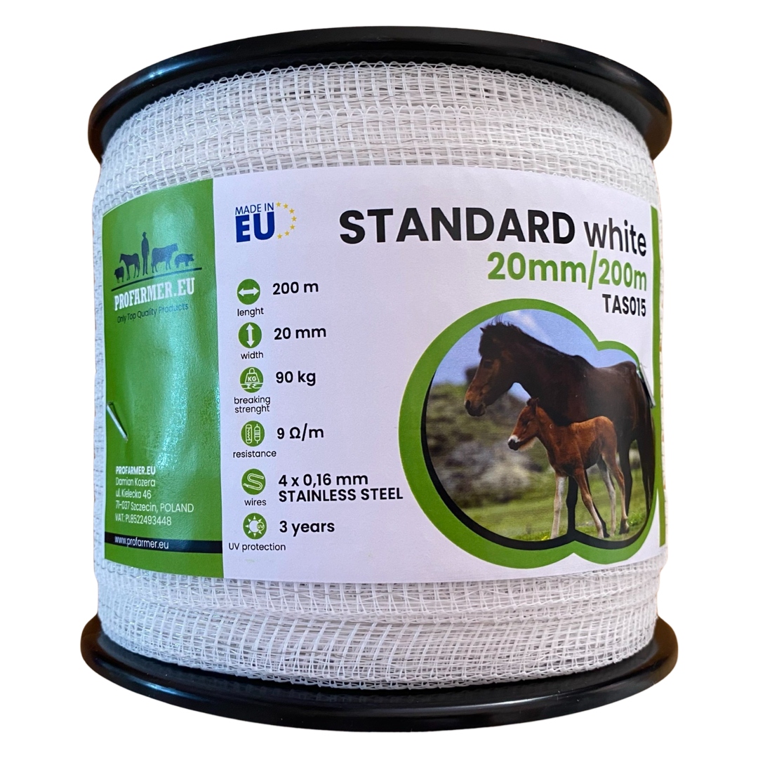 Taśma do pastucha elektrycznego ogrodzeniowa 20 mm 200 metrów koń konie