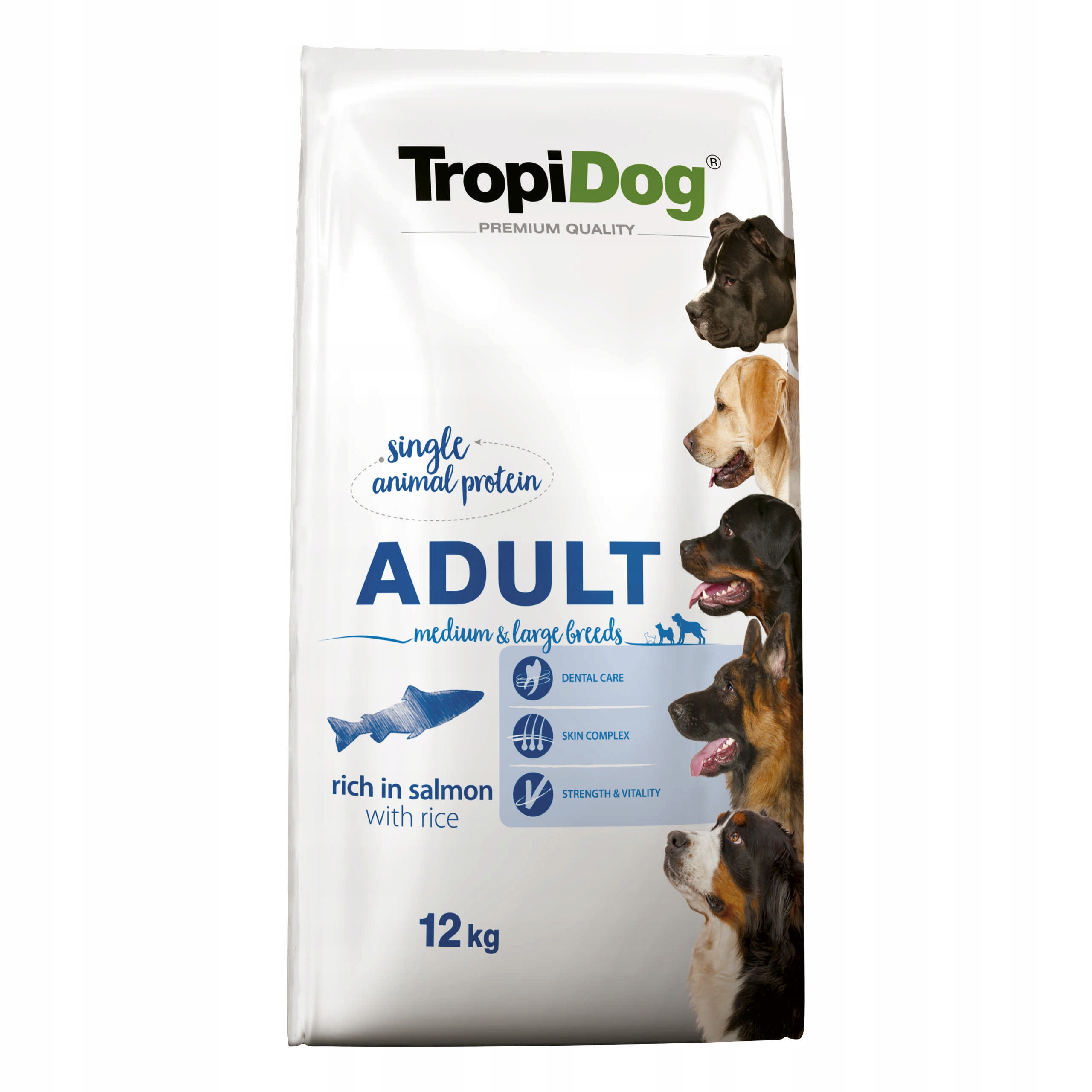 Levně Tropidog Premium Adult Medium & Large Breeds Losos s rýží 12 kg