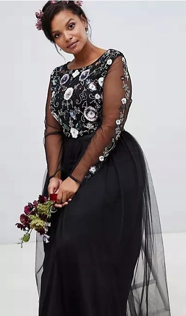 Zdobená Vyšívaná Krásná Dlouhá Tylová Koktejlová Šaty Maya 38 M