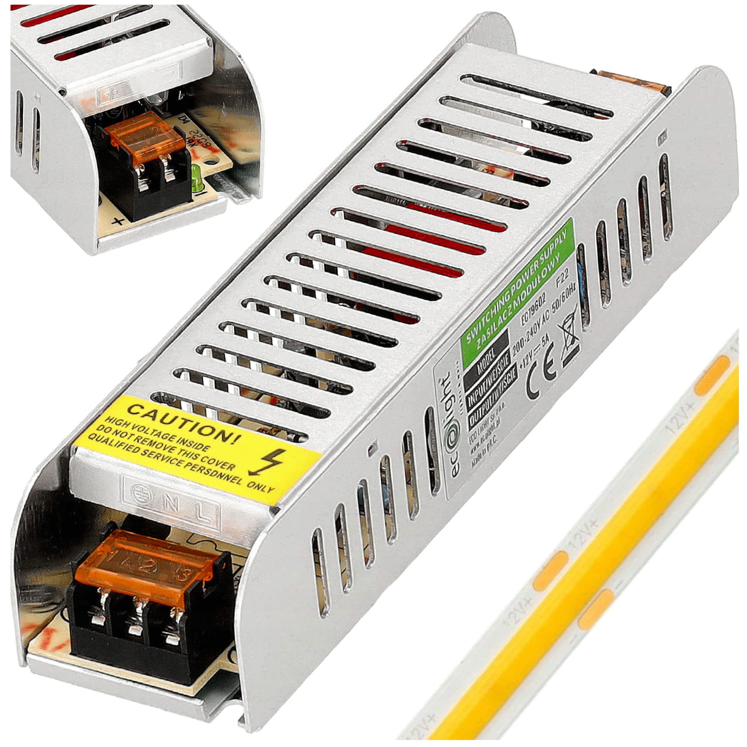 Zasilacz 12V Led 60W 5A Modułowy Slim Do Taśmy Led Cob Smd Transformator