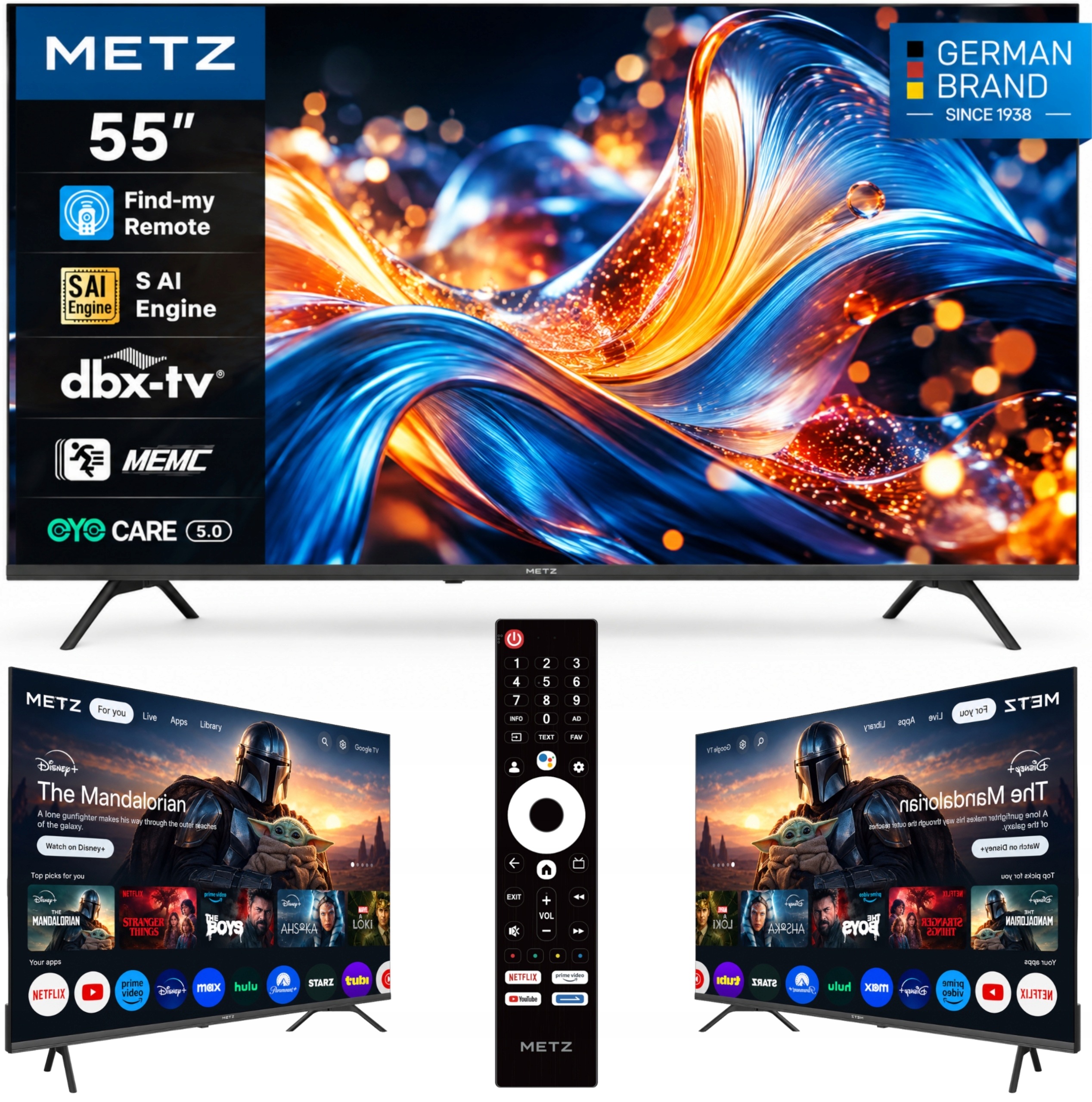 Telewizor Smart Tv 55" Metz 55MUF7000Y Google 4K HDR10 Led WiFi Bezramkowy